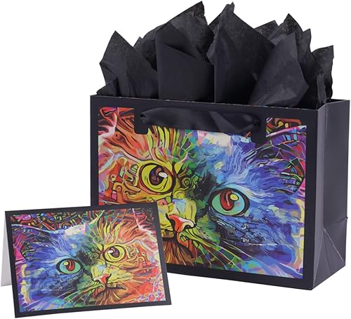 ysmile Bolsa de regalo de alta calidad con bolsa de papel de seda con asa, tamaño mediano de 9 pulgadas, gato