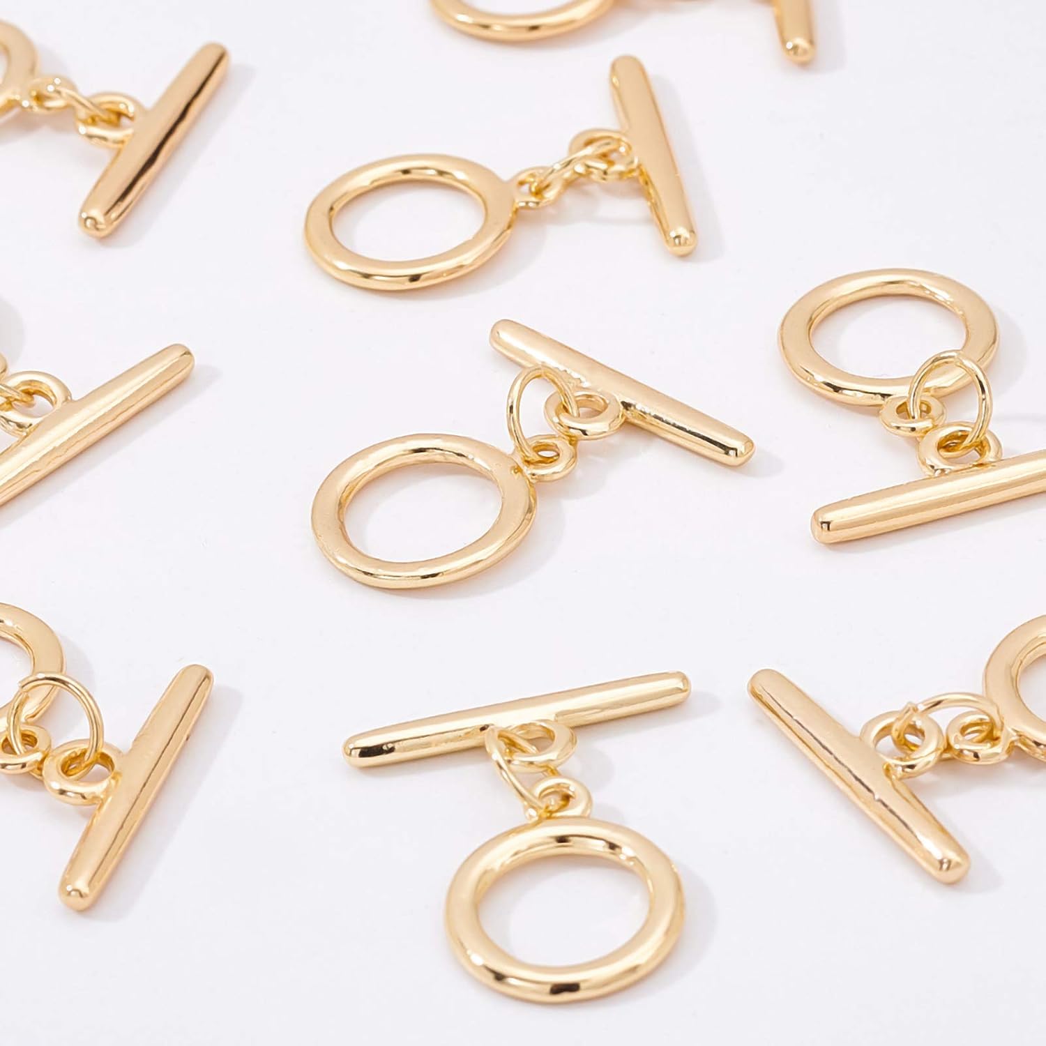 BENECREAT 10 Sets 18K Gold Plated Brass Toggle Clasps Flat Round Toggle Clasps Connectors(Ring: 13x1.5mm) for Necklace Bracelet Jewelry Making - Image 6