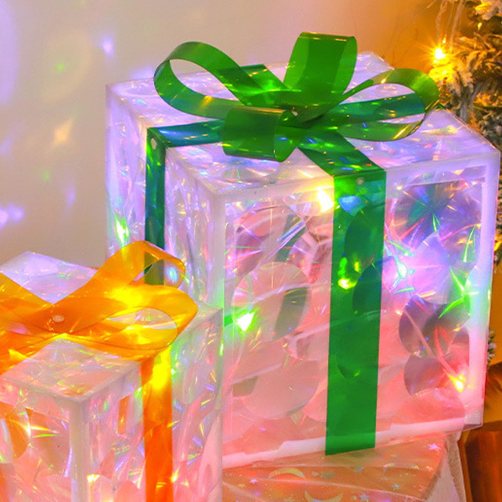 Scatole regalo natalizie illuminate da 3 pezzi, con cordino luminoso