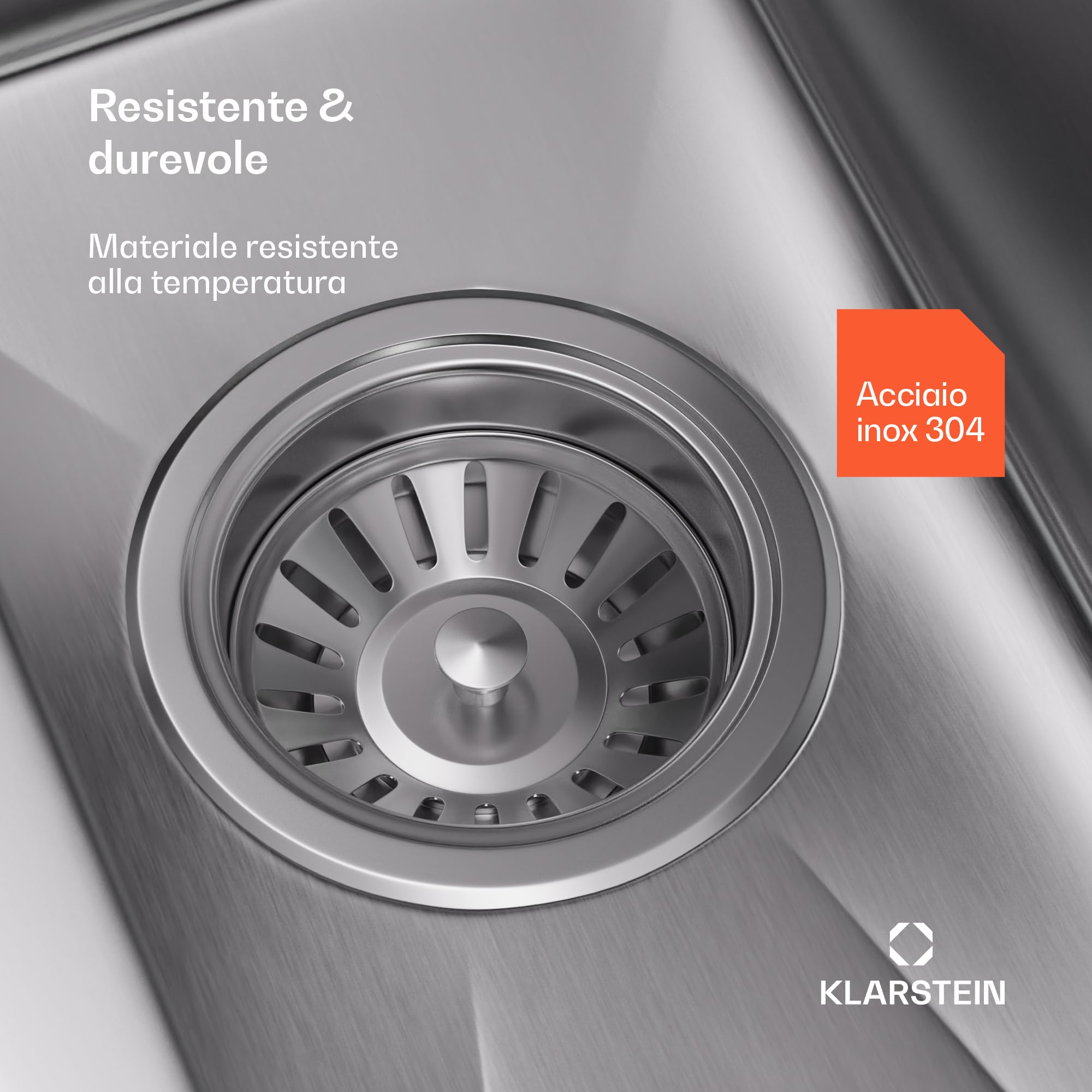 Klarstein Lavello Cucina – Acciaio Inox 304, Design Stretto 23 cm, Resistente a Graffi & Calore, Facile da Pulire, Include Kit Installazione & Troppopieno, 45x23 cm