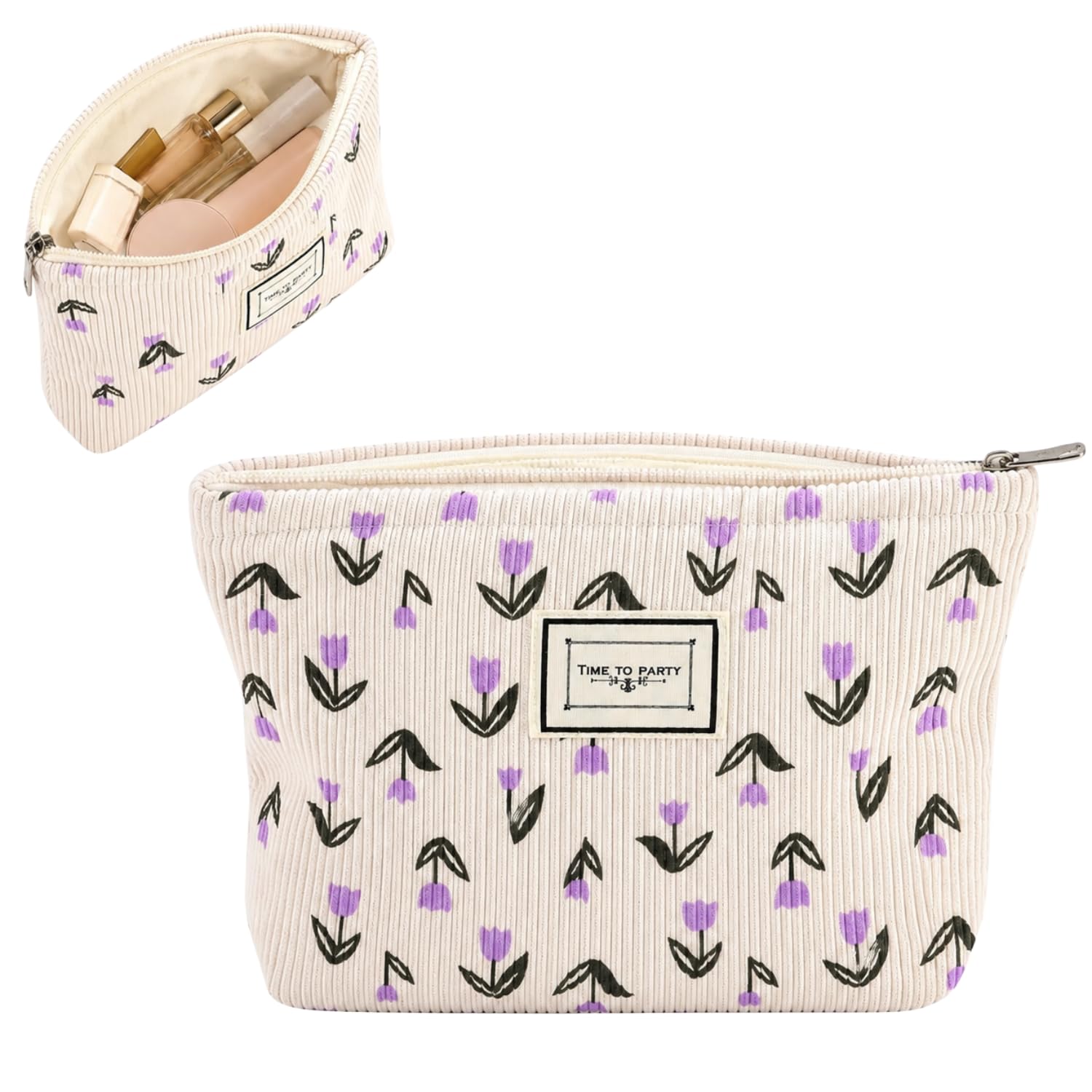 BendJoy Purple Floral Makeup Pouch, Toiletry Pouch for Women, Zipper Closure Handheld Cosmetic Bag, Compact Size & Inner Organizer, Ideal Travel & Daily Use-image-36