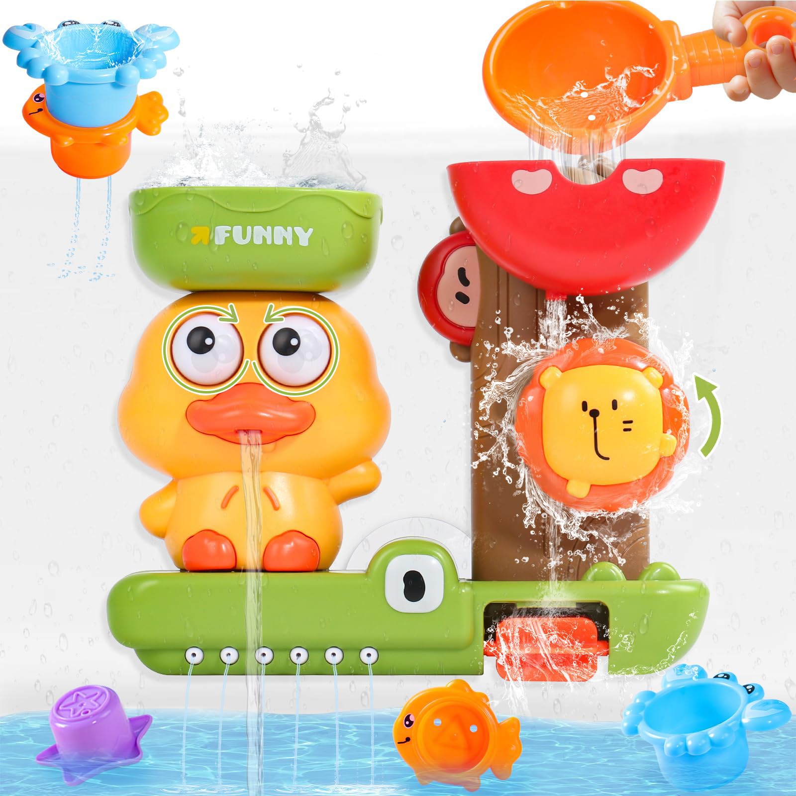 Bath Toys for Toddlers 1-3 Baby Bath Toy 6-12+ Months 1 Year Old Toys Bath Toys for Kids 3-5 with Gears & Cups Duck Water Bathtub Sensory Toys for Toddlers 1+ Year Old Boys Girls