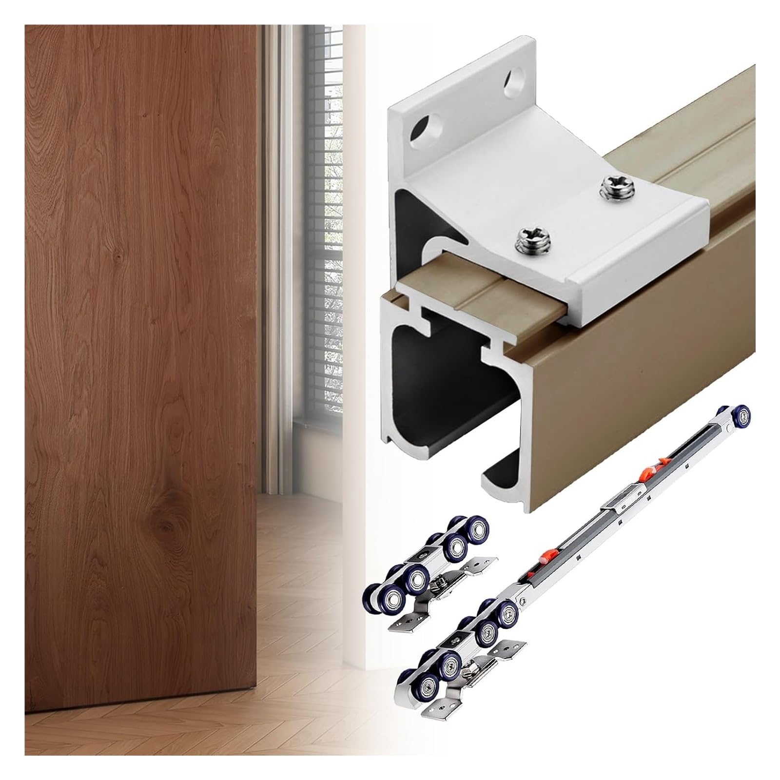 YDHSIKK Glass Sliding Door Track, Barn Door Sliding Track Kit Soft Close Top and Wall Mount Multicolor Multiple Sizes(Champagne,50inch/127cm)