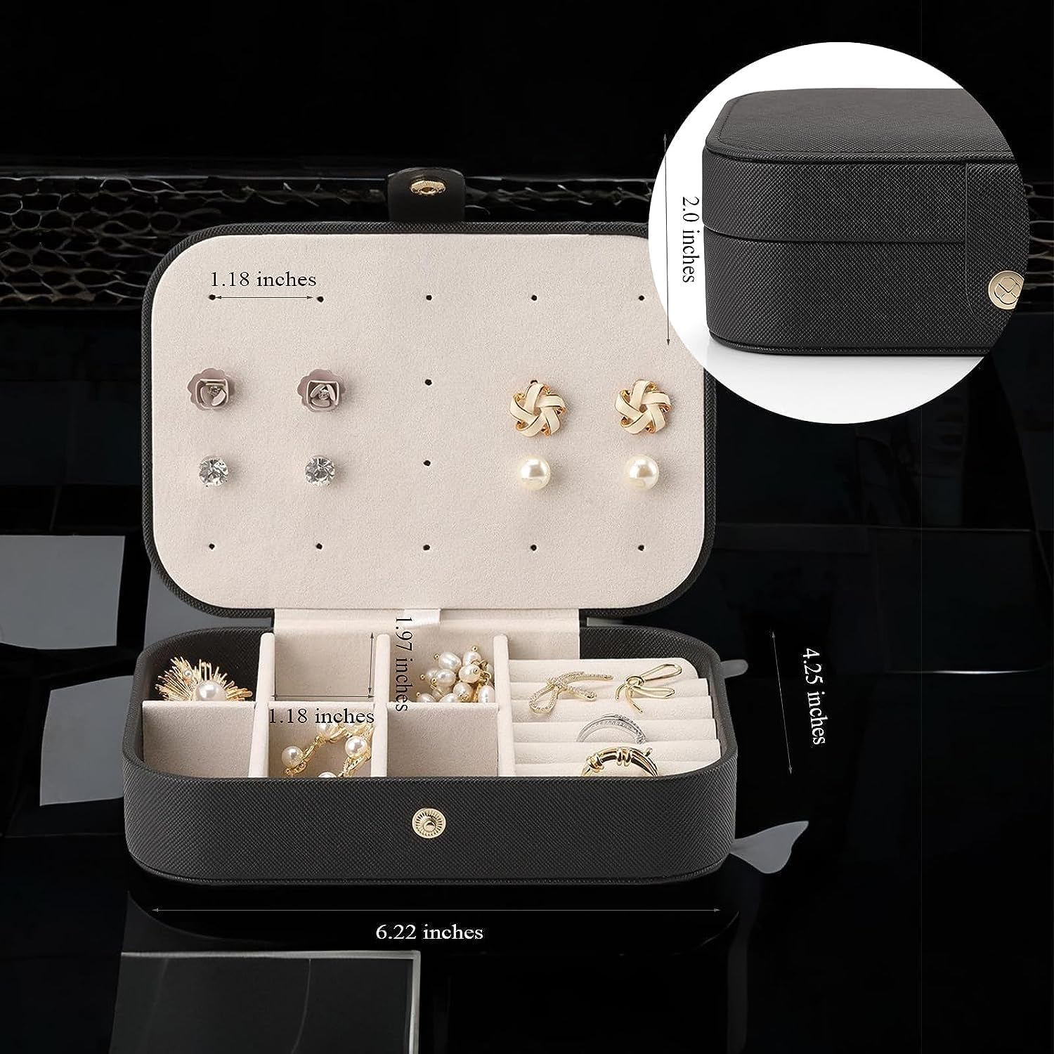 2 Layers Luxury Faux Leather Jewelry Case Display Case With Mirror For