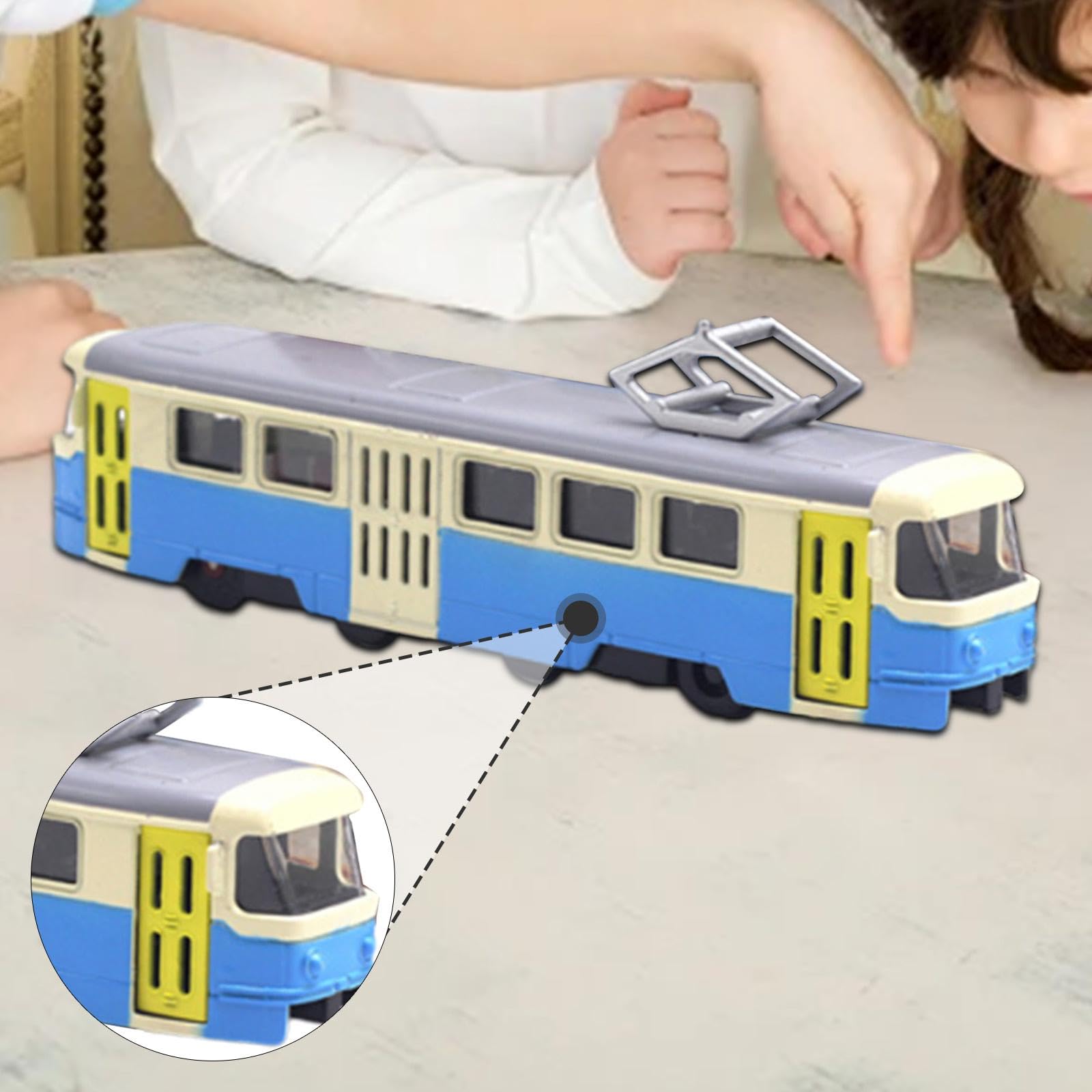 Miniaturmodell Straßenbahn Tramhallen Miniaturobjekt Indoor Modellauto Aus Robustem Legierungsmaterial mit Musikfunktion Licht Beweglichen Türen für S, Blau