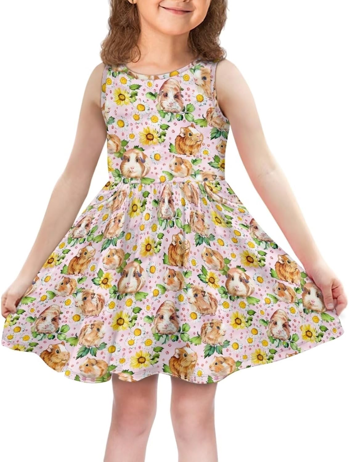 Girls Summer Dress with Pockets Casual Sleeveless Midi Dress for 4-14 Years