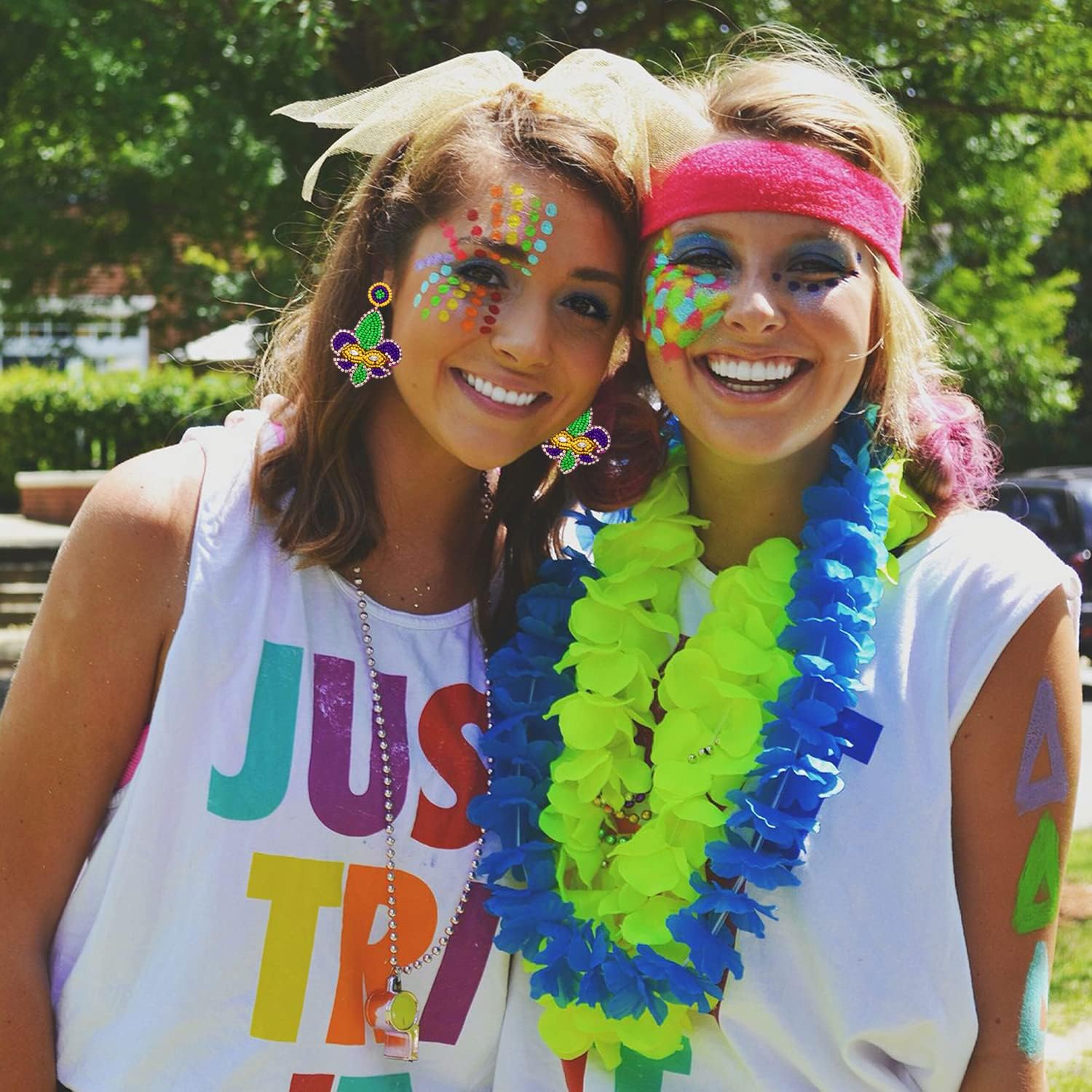 Mardi Gras Earrings Handmade Beaded Jester Dangle Earrings Fun Carnival Parade Fat Tuesday Party Earrings Purple Green Gold King Cake Drop Dangling Earrings Festive Holiday Mardi Gras Jewelry Gift for Women Girls - Image 2