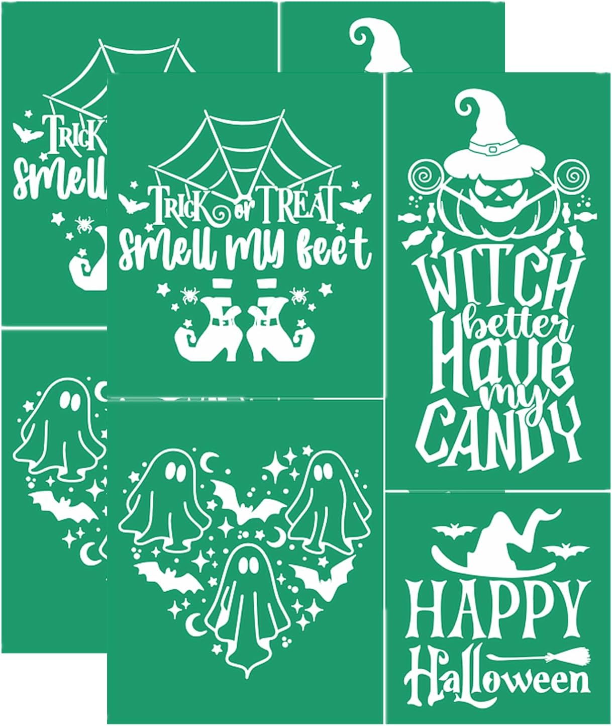 2 plantillas de pantalla de seda de Halloween, Trick or Treat, transferencia de malla de tiza, plantillas de serigrafía reutilizables autoadhesivas