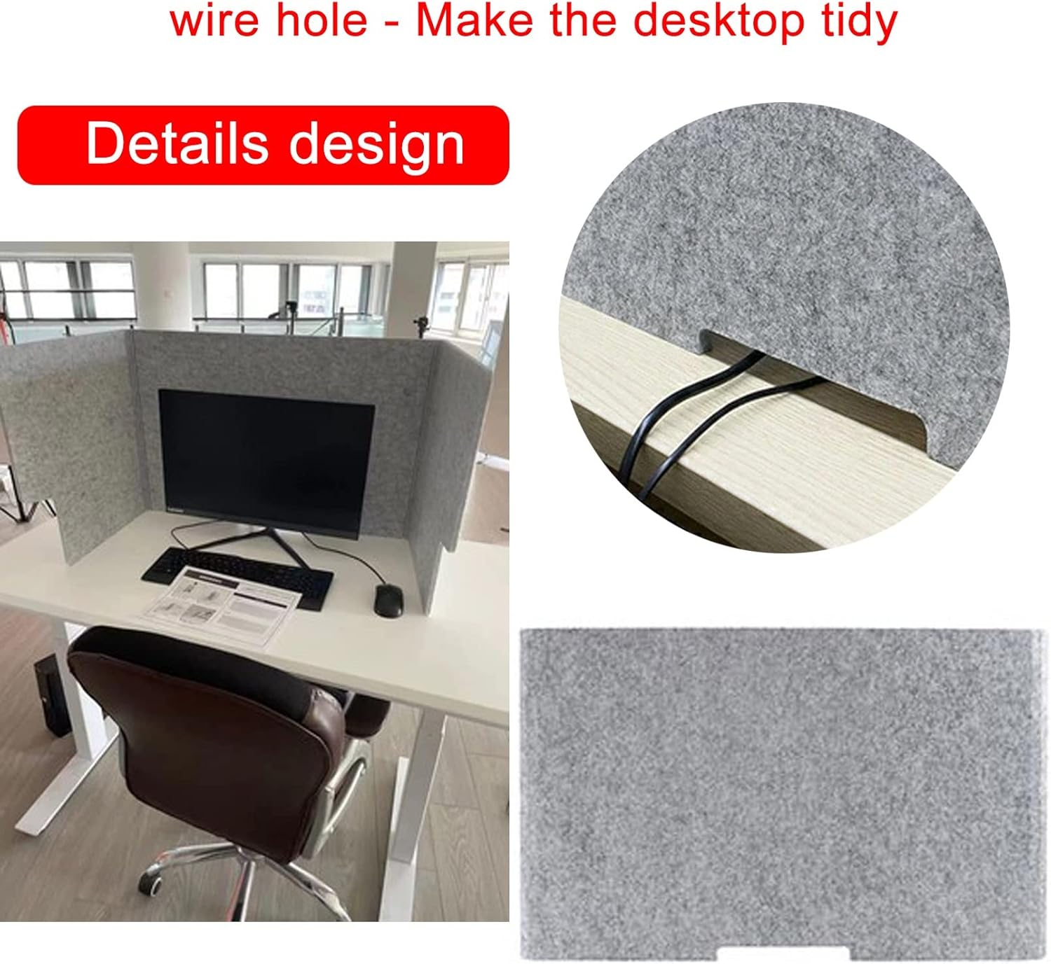 40" X 32" Sneeze Guard Desk Divider - Portable Privacy Panel with Sound Dampening, Free Standing Folding Partition for Office, School & More - Gray Color