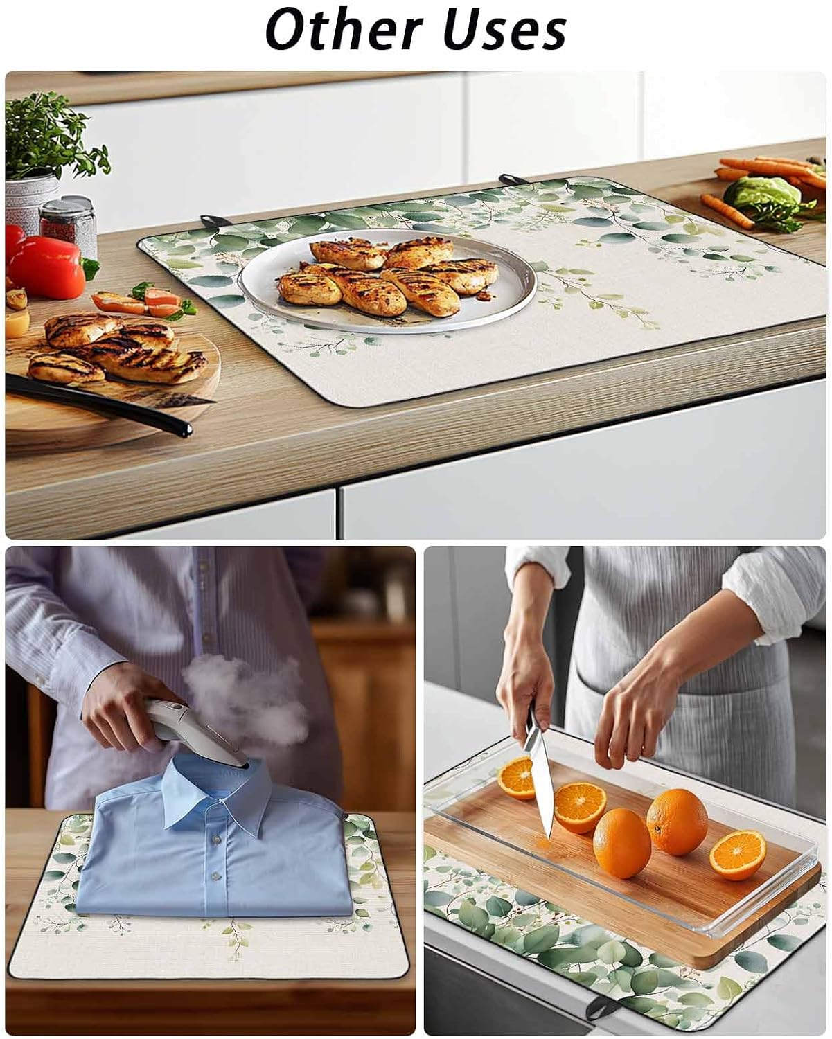 Stove Cover for Electric Stove 24x21 Inch Watercolor Eucalyptus Leaf Stove Top Cover Leaf Plant Glass Cooktop Covers Anti-Slip & Heat Resistant Countertop Protector Home Kitchen Decor