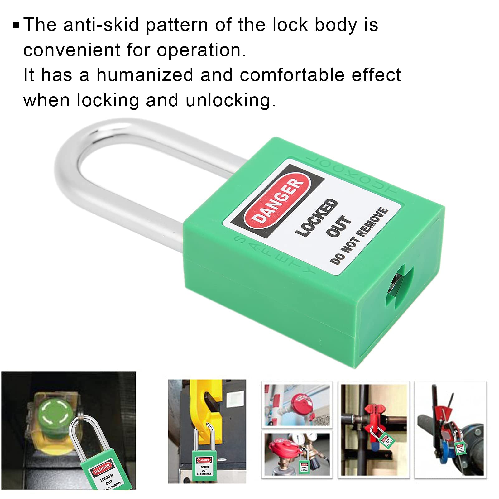 Lockout Tagout Schloss, 10er-Set 38 mm Lockout-Schloss Lockout Vorhängeschloss Gleichschließend Nylon-Sicherheitsvorhängeschloss mit 20 Schlüsseln (GREEN)
