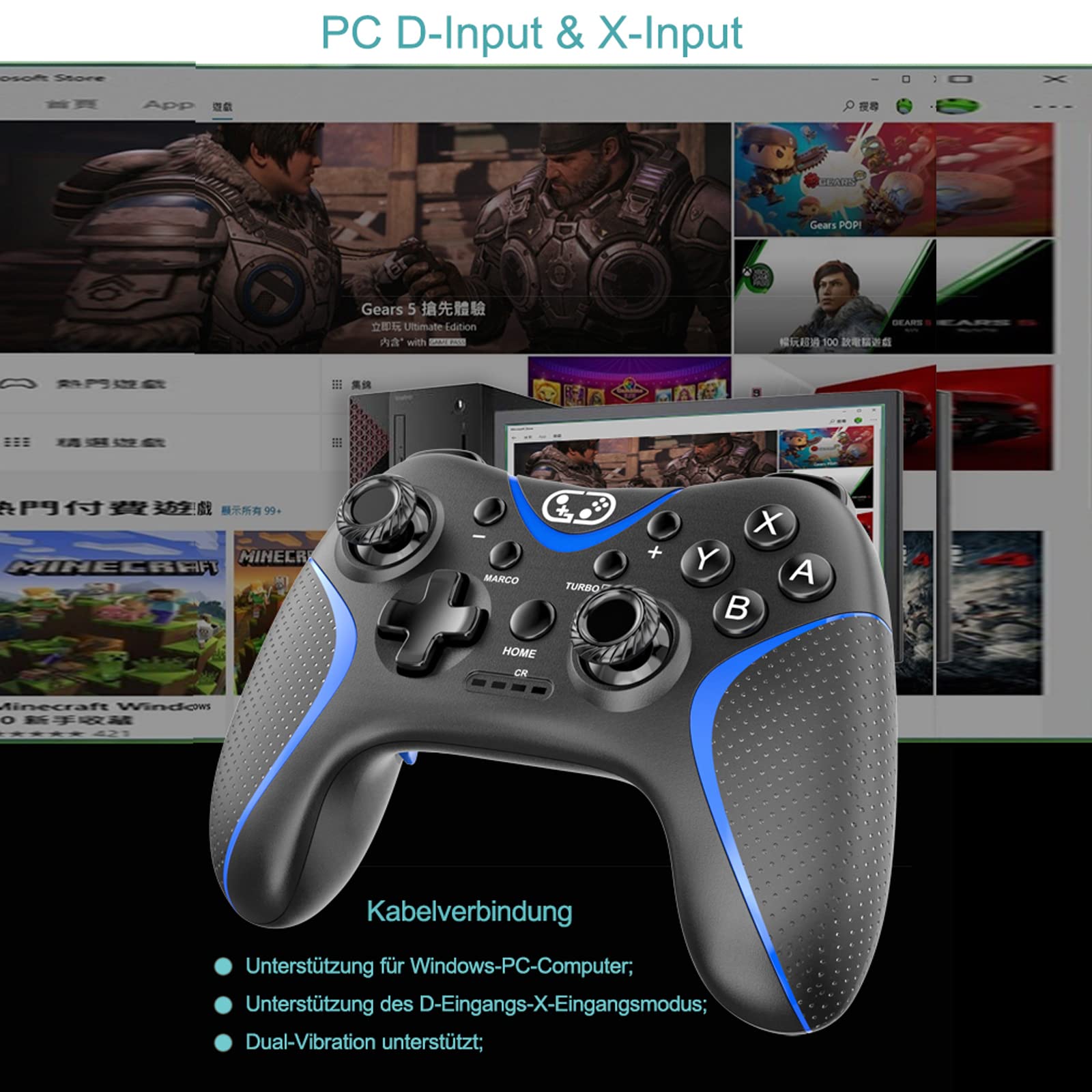 Controlador de interruptor, controlador inalámbrico Pro para Switch/Switch Lite/Switch OLED, controlador PC Bluetooth con botón programable, giroscopio de 6 ejes, Turbo, doble vibración, rojo2