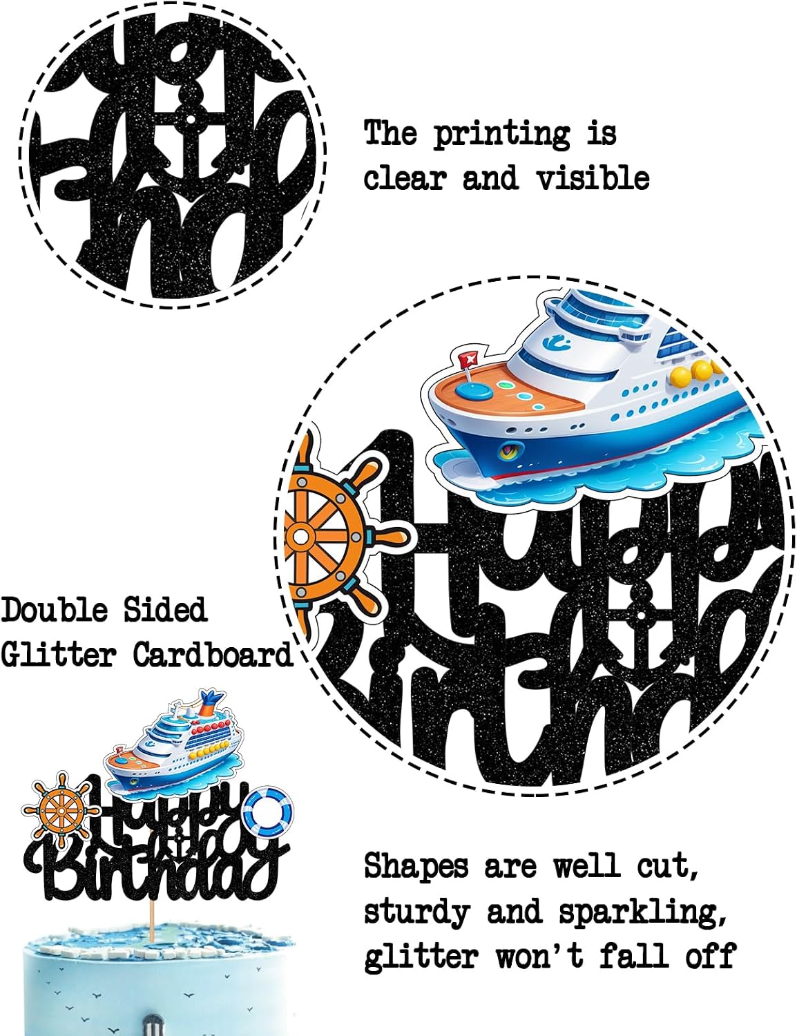 Nautical Ship Happy Birthday Cake Topper, Cruise Ship Boat Anchor Ocean Sailing Cake Decoration for Nautical Party Decorations, Cruise Birthday Decorations Baby Shower Boys Girls Supplies image 5