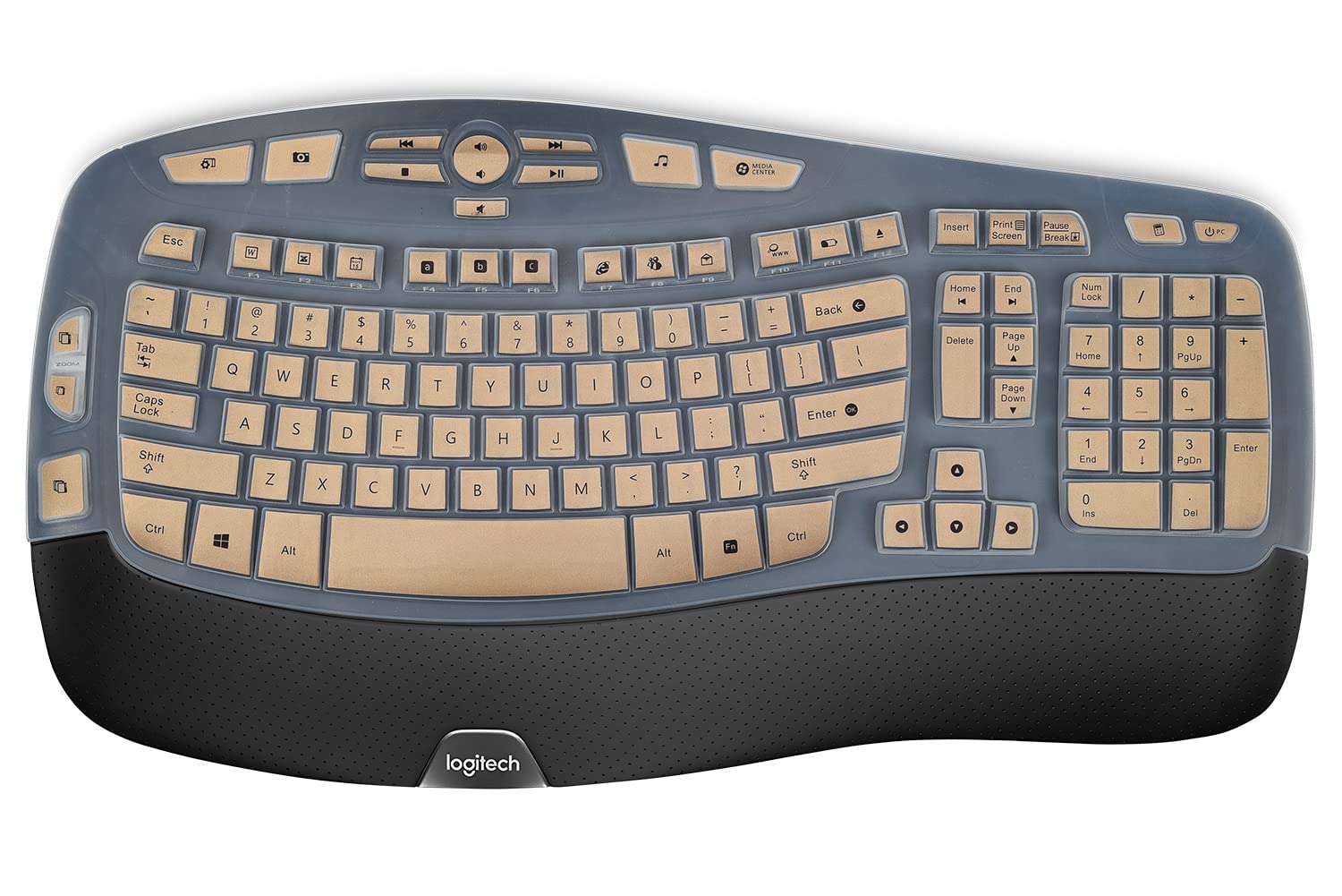 Keyboard Cover for Logitech K350 MK550 MK570 Wireless Wave Ergonomic Keyboard, Waterproof Keyboard Skin Protector for Logitech K350 MK550 MK570(Gold)