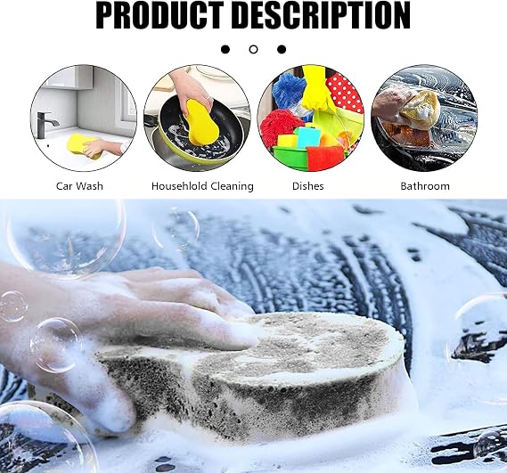 UGSHY 5 PCS Car Wash Sponge for Cleaning, 8.6In x 4.3In x 1.7In Vehicle Compressed Scrubber Kit, Universal Automotive Easy Grip Sponges for Motorcycle Bike Truck SUV Kitchen Dishes Bathroom (Black)