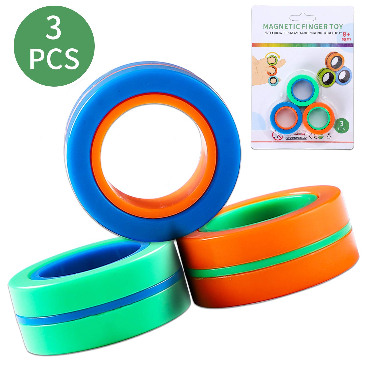 Kala-Kala Finger Magnetic Rings-Sensory Fidget Toy Magnetic Ring Toy Magical Ring Props Tools,3 Colors Finger Game Finger Toy, Hand Spinners Fidget Toy