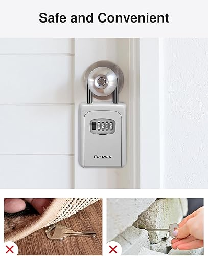 Miniatura 3 de Puroma Caja de cerradura de llave, impermeable, portátil, reiniciable, montada en la pared y para colgar, caja de seguridad para llaves de casa,