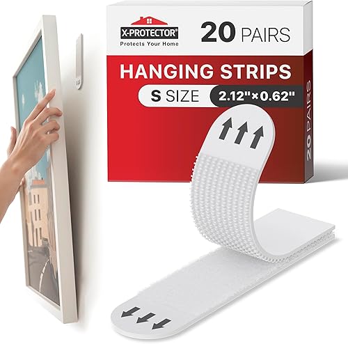 Miniatura 8 de X-Protector Tiras para Colgar Cuadros - 20 Pares de Colgadores de Cuadros Sin Daños - Colgadores Autoadhesivos Sin Clavos - Tiras Resistentes para