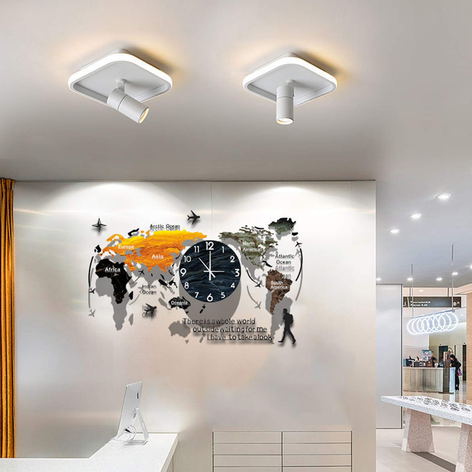 TRFAN World Map Wall Clock Decoration, 3D DIY World Map Wall Clock Art, Used for Home Office Cafe Hotel,Orange,120 * 55cm/47.2 * 21.6in Decoration