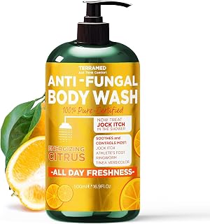 Antifungal Body Wash with Tea Tree Oil & Lemon Oil | 1% Tolnaftate Soap Helps Fight Ringworm, Jock Itch & Athlete’s Foot | Itch & Odor Relief | Medicated Citrus Body Wash for Men & Women | 16.9 oz