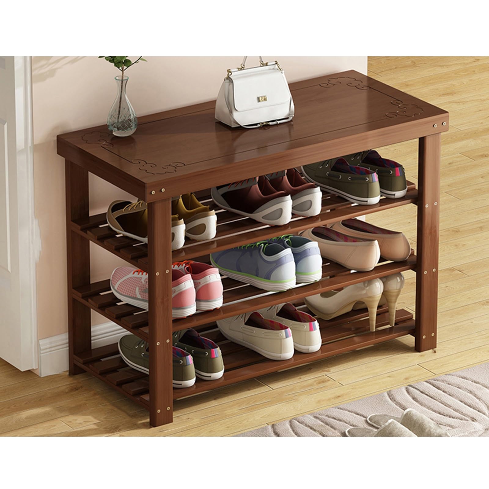MSHGSKU Stylish Wooden Shoe Rack Bench Entryway Storage nizer for Living Room & Hallway Shoe Bench (80x26.5x61.5cm) Perfect for Home nization