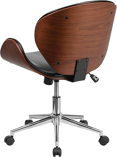 Miniatura 5 de Flash Furniture Tana Silla de oficina de conferencias de madera de nogal con respaldo medio en LeatherSoft negro