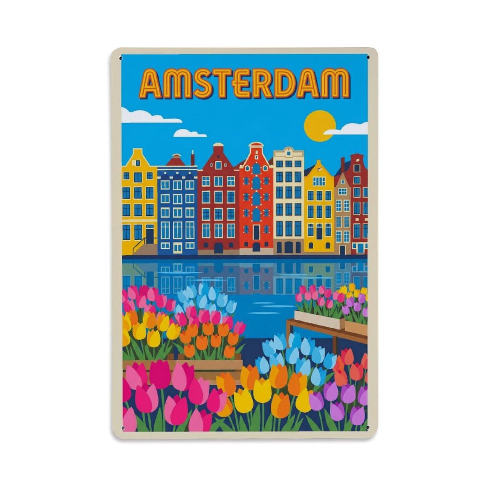 Fyrn Style Metal Tin Sign Vintage Travel Amsterdam Netherlands Stunning