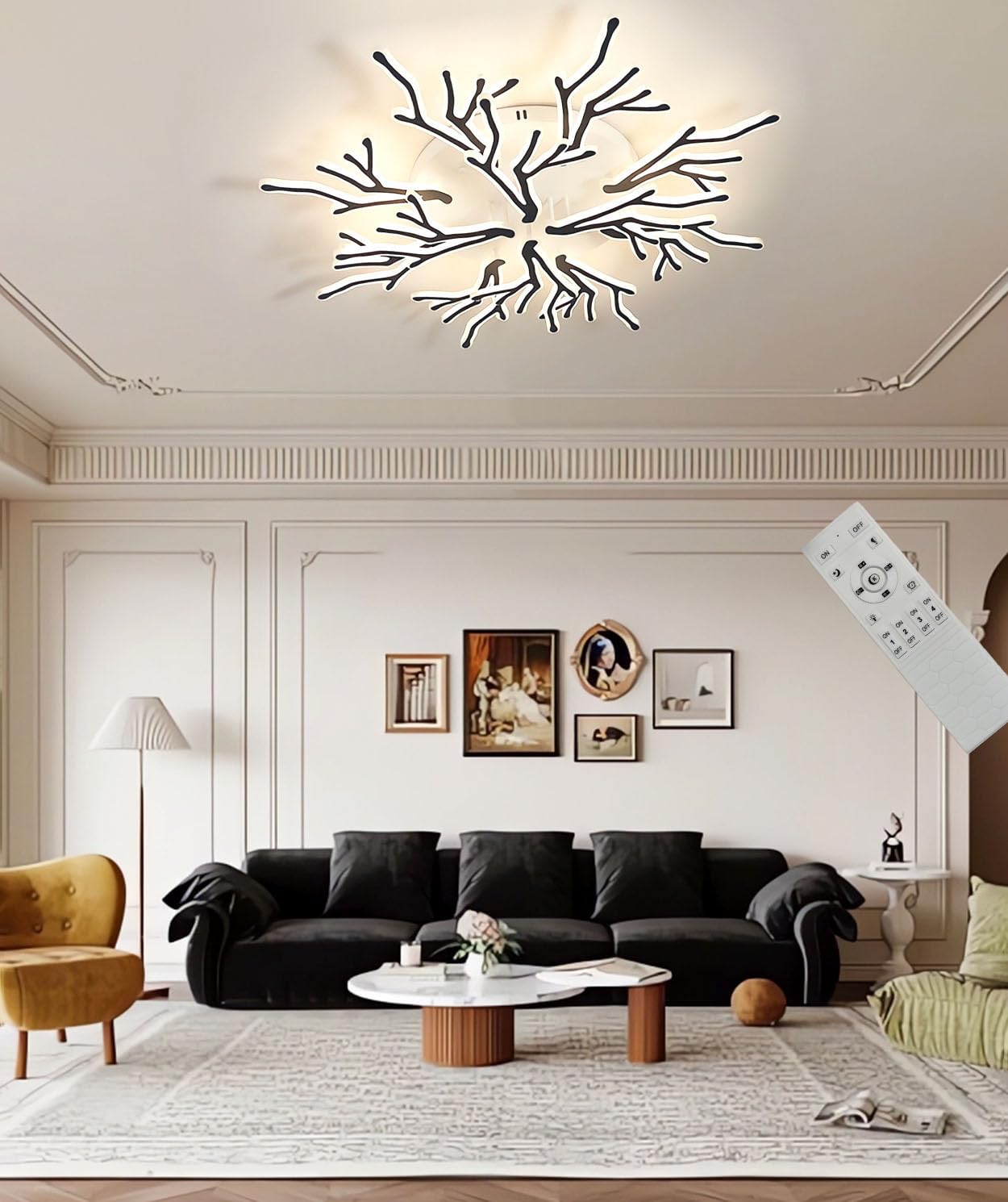 JINGKER LED Ceiling Light Modern Art Style Antler Ceiling Light Living Room Ceiling Light 3-15 Ceiling Lights with Remote Control dimmable Bedroom Dining Room Office Lights (Φ100cm)