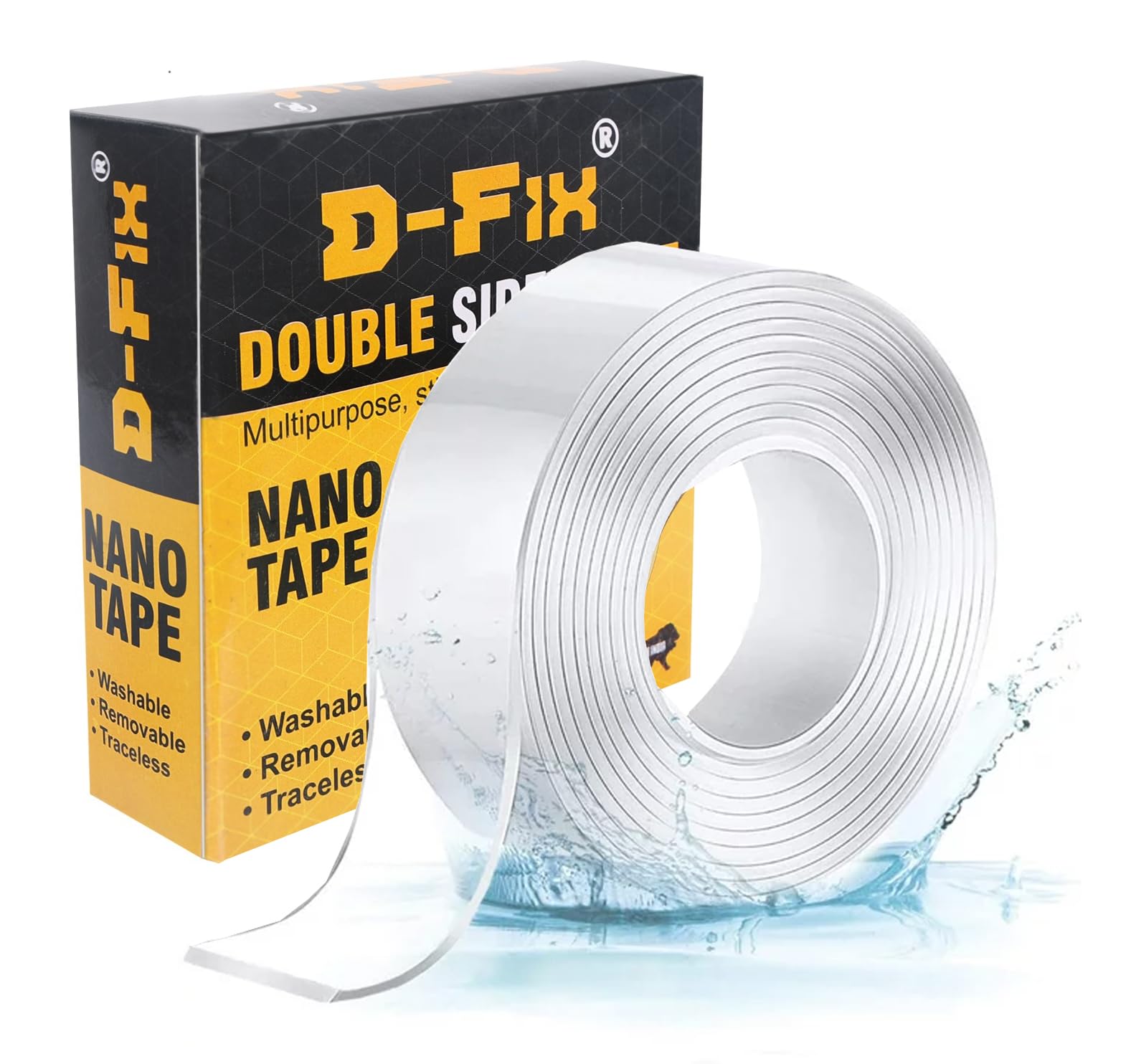 D-fix Double Sided Nano Adhesive Tape, Washable Traceless Nano Gel Tape, Stick To Glass, Metal, Kitchen Cellphone,Pads Or Tile Nano Tape Grip Tape Transparent. (2MM-NANO)