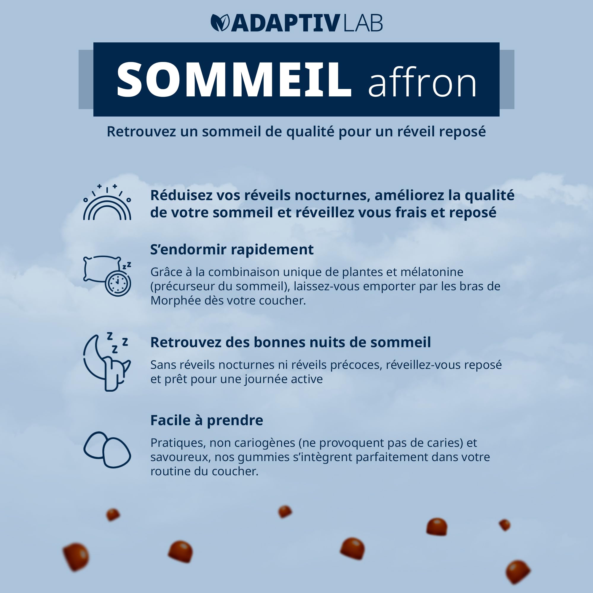 AFFRON - 60 Gummies Sommeil - Vegan et Végétarien Arôme Cassis Complement Alimentaire Adulte con Ashwagandha et Melatonine 1,9 mg Fabrique en France