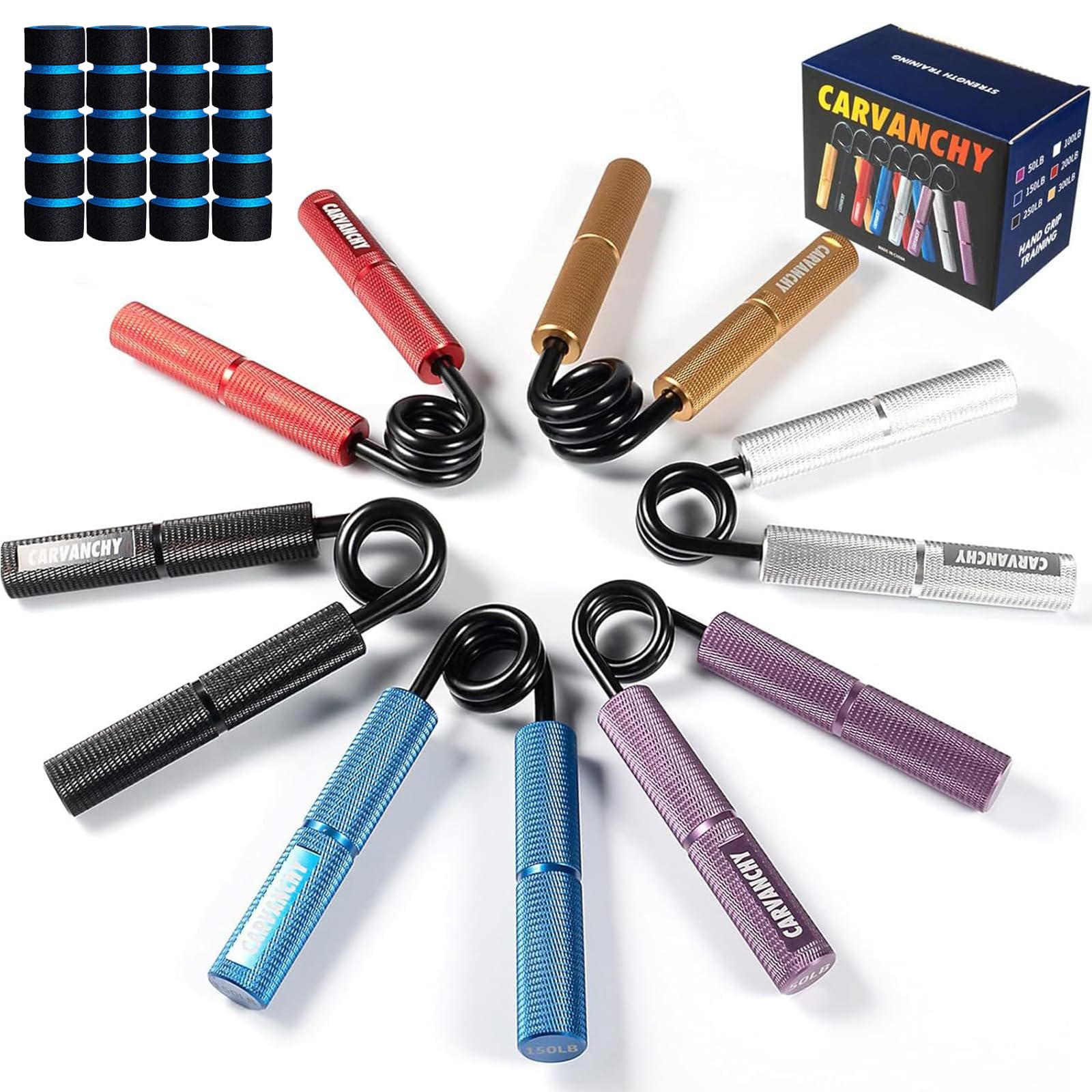 Grip Strength Trainer Set, 50-300LB(6 Pack), Wrist Forearm Strengthener, Metal No Slip, Hand Grip Gripper Strengthener for Strength Training and Exercise, Hand Workout Squeezer Grip Strength