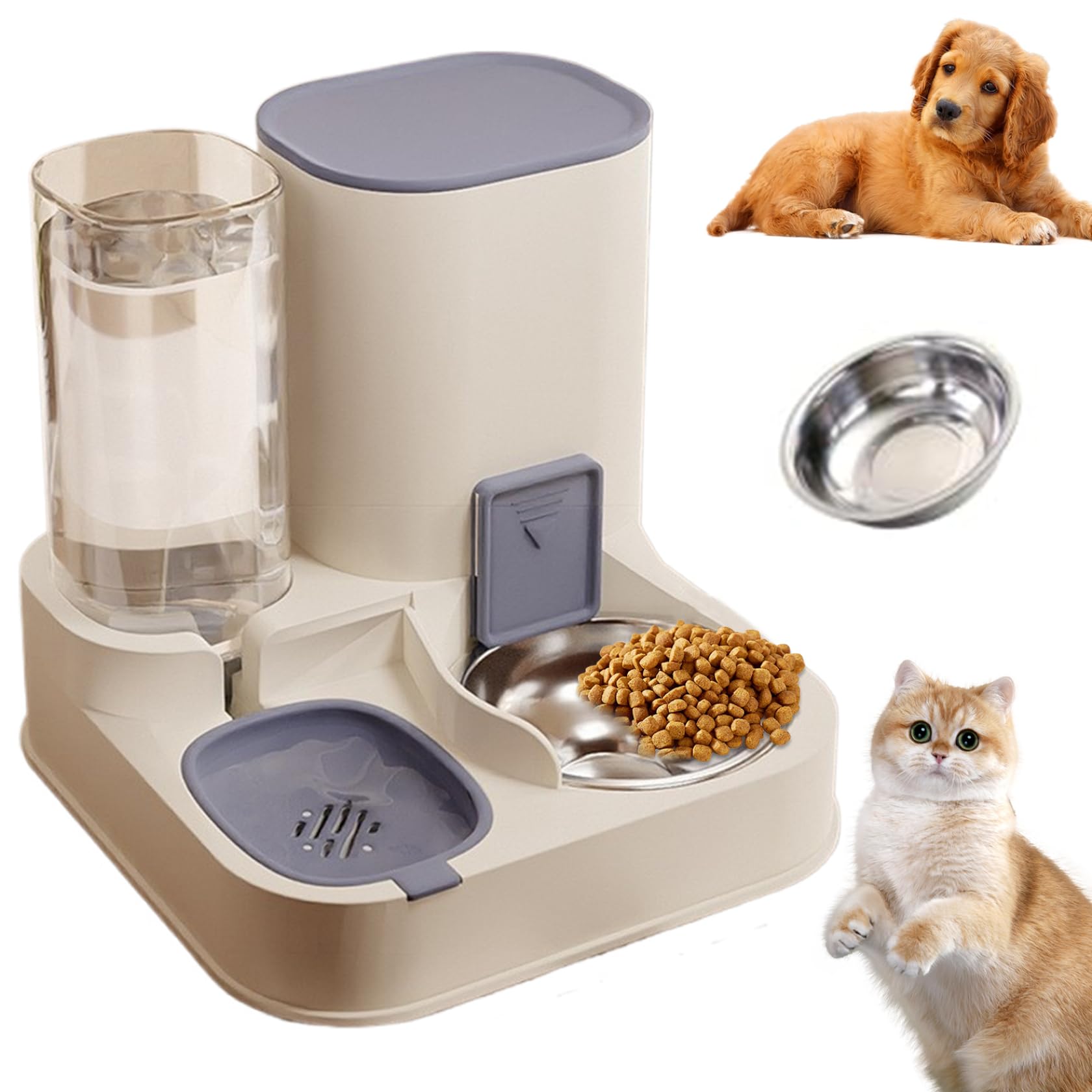 Alimentatore Automatico 2 in 1 per Gatti e Cani - Acciaio Inossidabile e PP - Dispenser Cibo e Acqua Staccabile - Blu