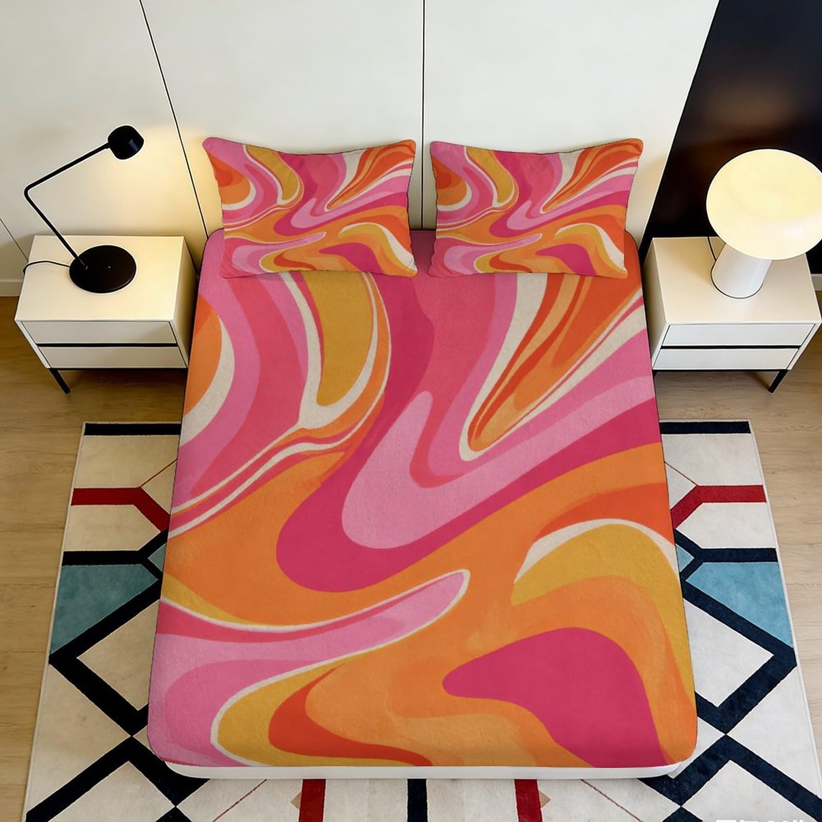 Jqzkxnhpbr Style-6 3D Printed Retro Swirl Fitted Sheet Microfiber Vibrant Abstract Mattress Cover For Bedroom Guest Room Decor Protection 90X200x25cm