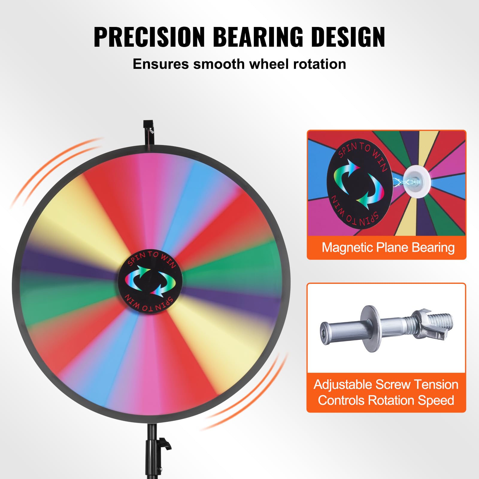 VEVOR Glücksrad 601 mm 14 Fächer Höhenverstellbarer Ständer 1125-1530 mm Rouletterad Aufbewahrungstasche