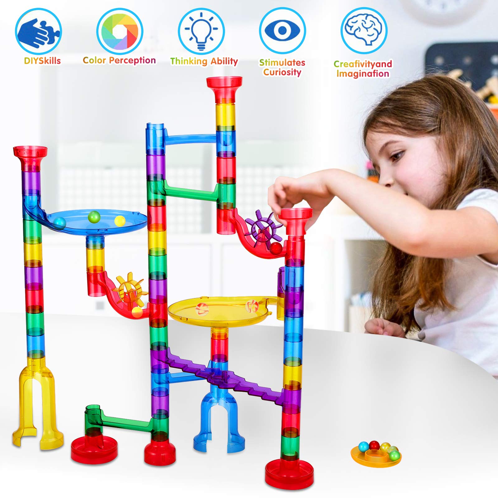 Ucradle Marble Run, 91 Pcs Marble Runs Toy for Kids, Construction STEM