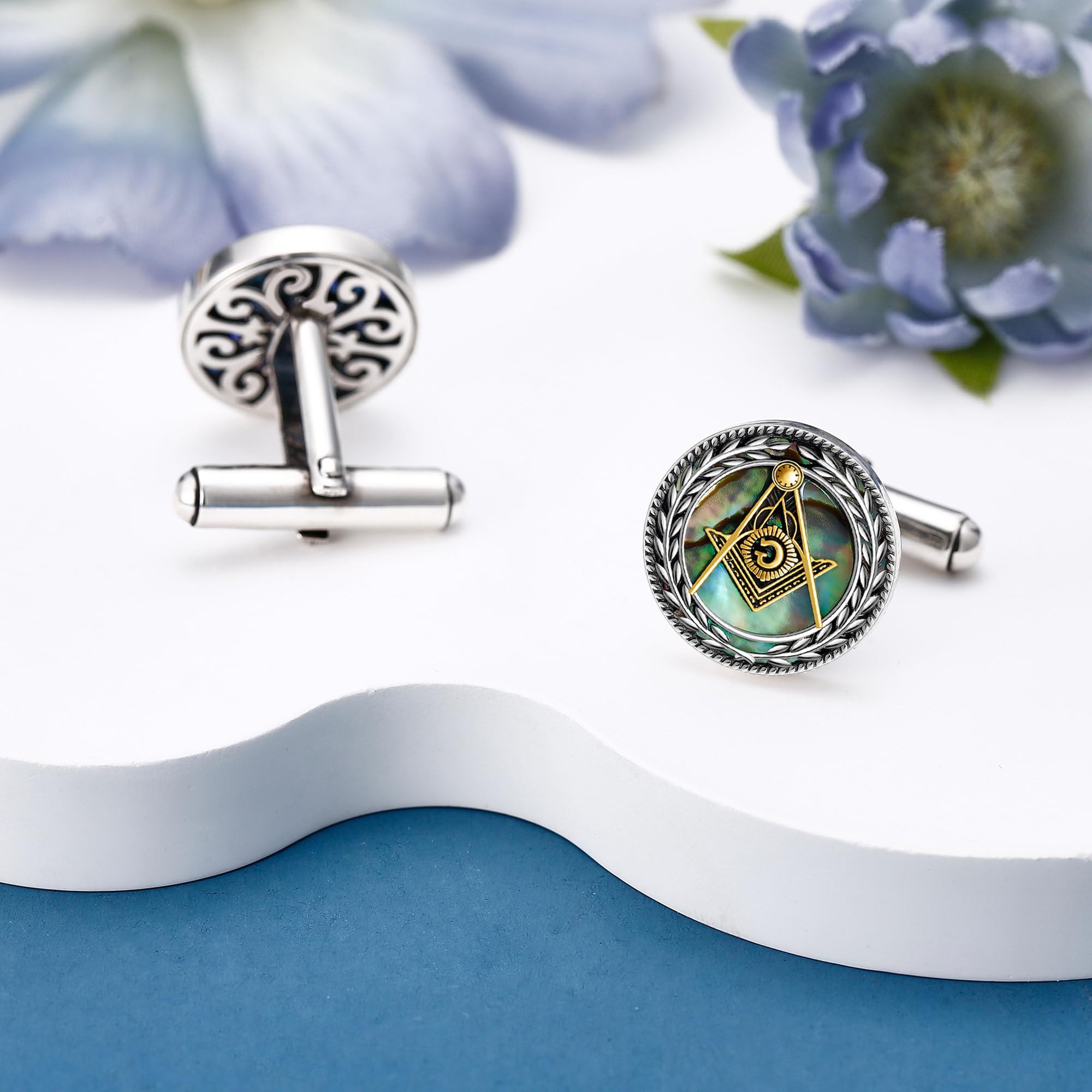 Freimaurerische Manschettenknöpfe für Männer aus Sterlingsilber Freimaurer Manschettenknöpfe aus Abalone Muschel Freimaurer Muttertag Schmuck für Männer