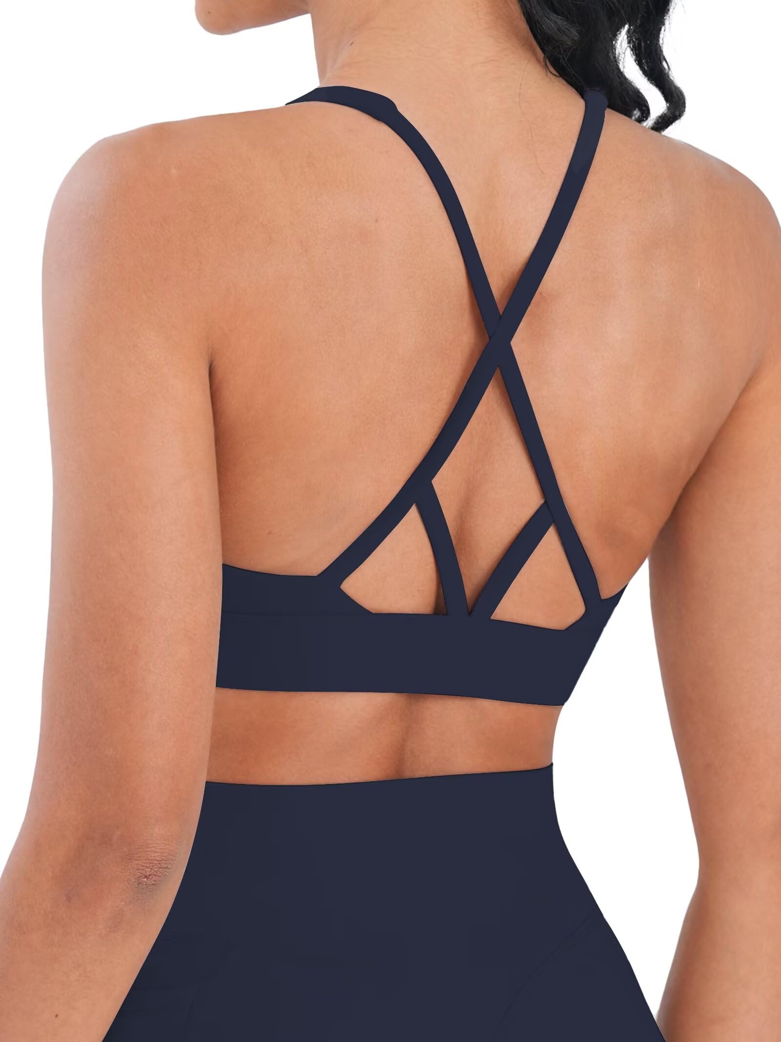 Sunzel Reggiseni sportivi con spalline con scollo a V per donna reggiseno da yoga incrociato posteriore con coppe rimovibili imbottite per allenamento corsa palestra top
