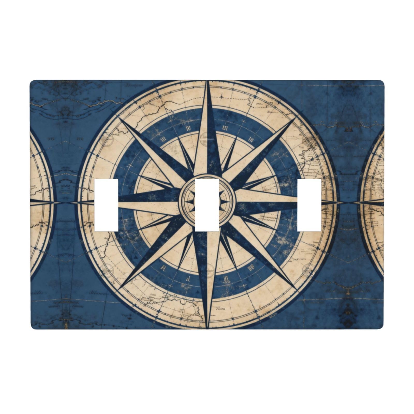 Compass Rose Design 3 Gang Switch Plate Cover-Unbreakable Polycarbonate Wall Plate, Heat Resistant Toggle Switch Decor for Home