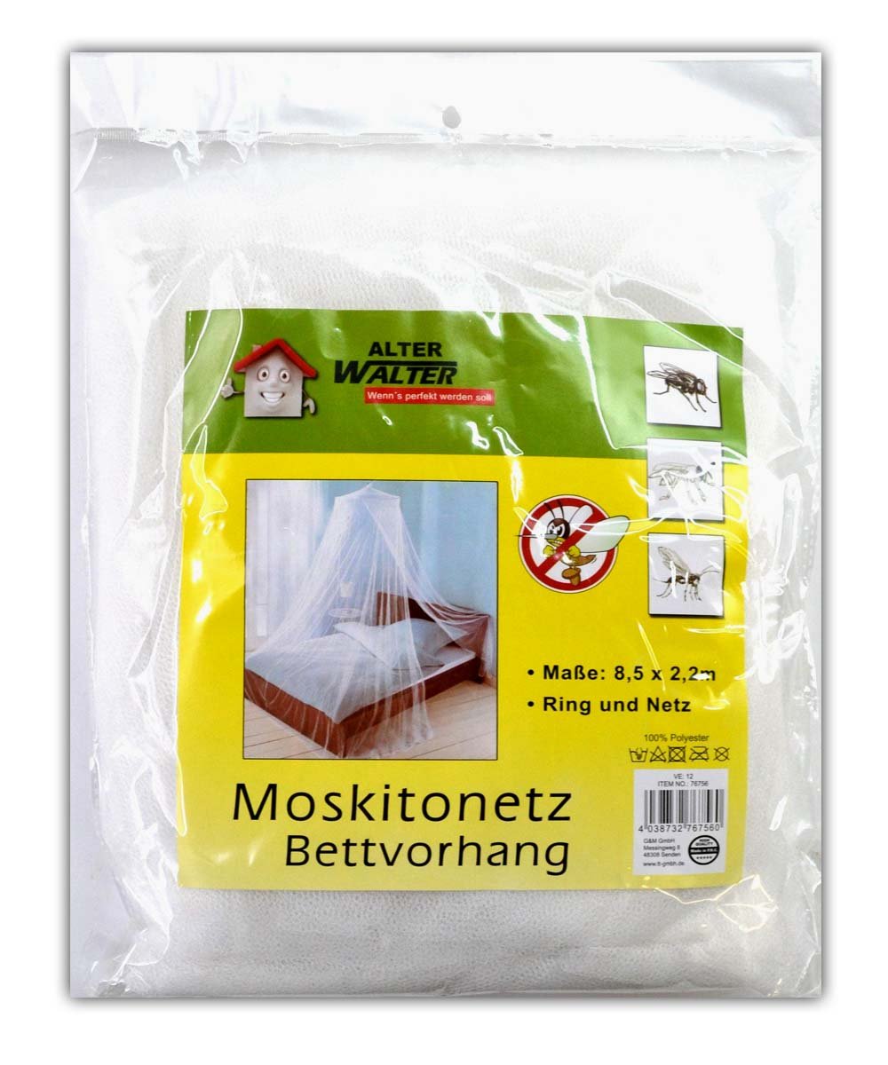 Walter Insektenschutz-Vorhang Moskitonetz Bettvorhang mit Deckenring, Feinmaschiges Netz, Weiß