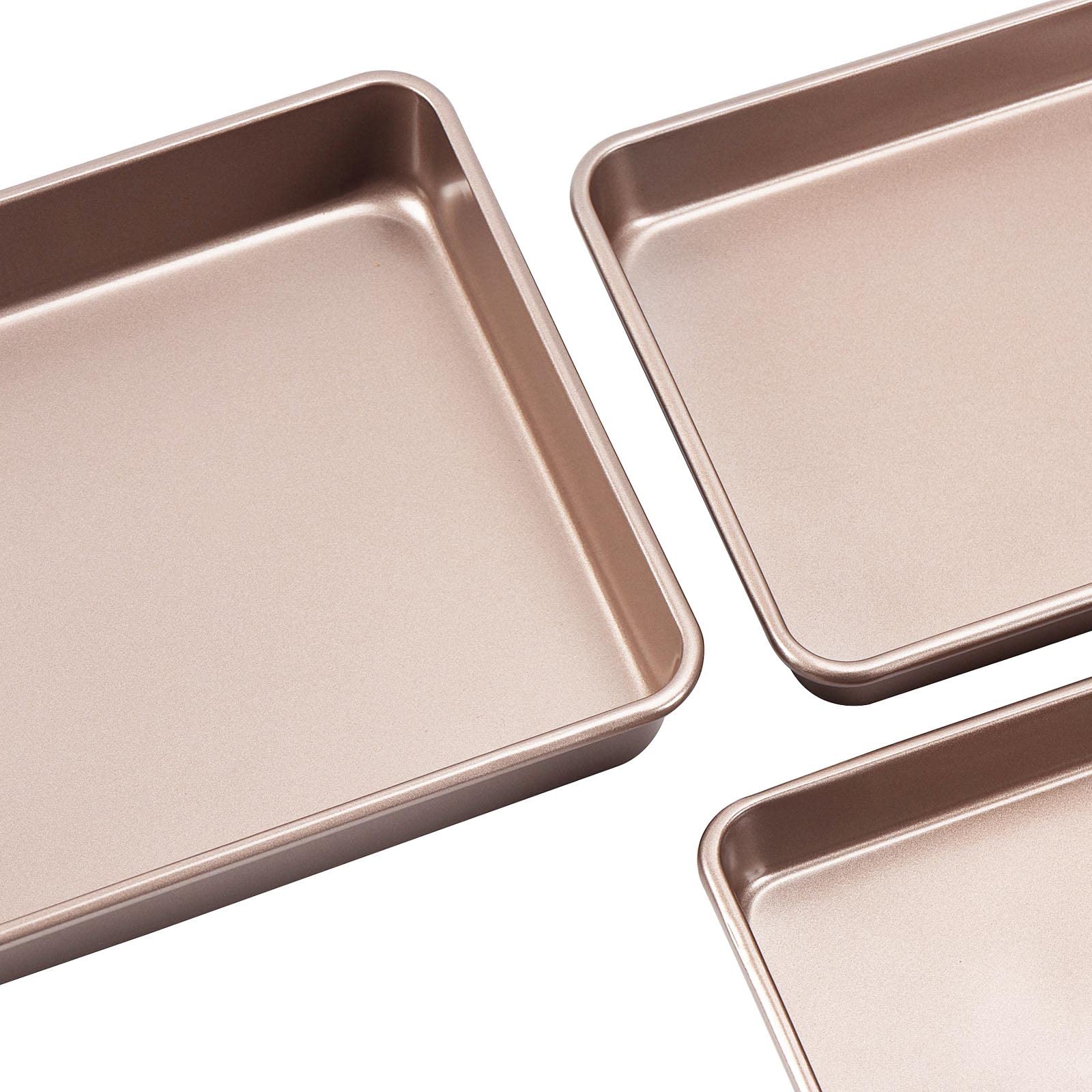Antihaft-Bräter Tief Backform Set Große Kuchenform Sets für Ofen 3-teilig Brownie Pfanne (Gold)