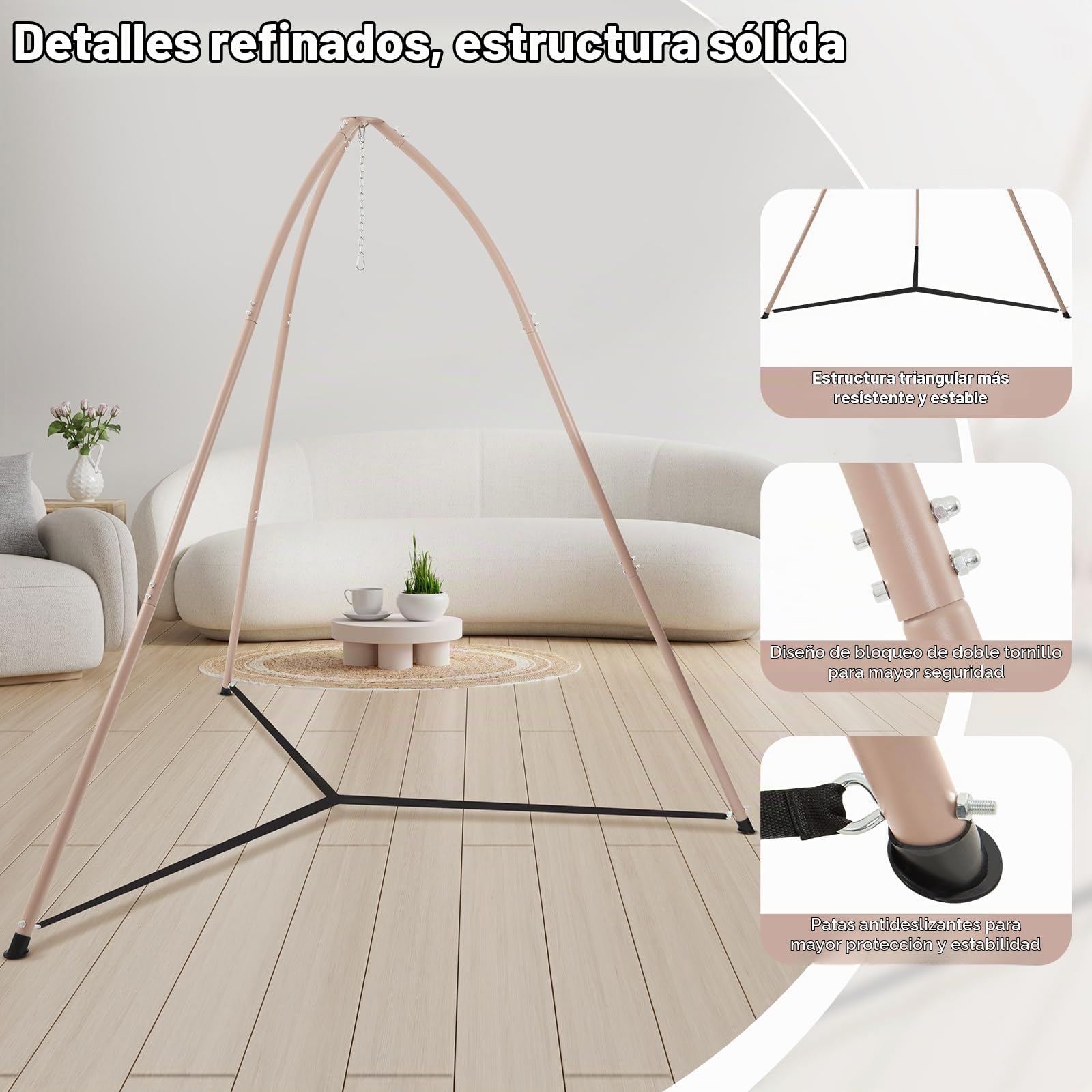 Soporte para Silla Colgante de Trípode Multiuso, Soporte Resistente para Silla Colgante Interior & Exterior, Diseño Triangular Ajustable en Altura, Capacidad 149,6 kg, Montaje Fácil - Marrón
