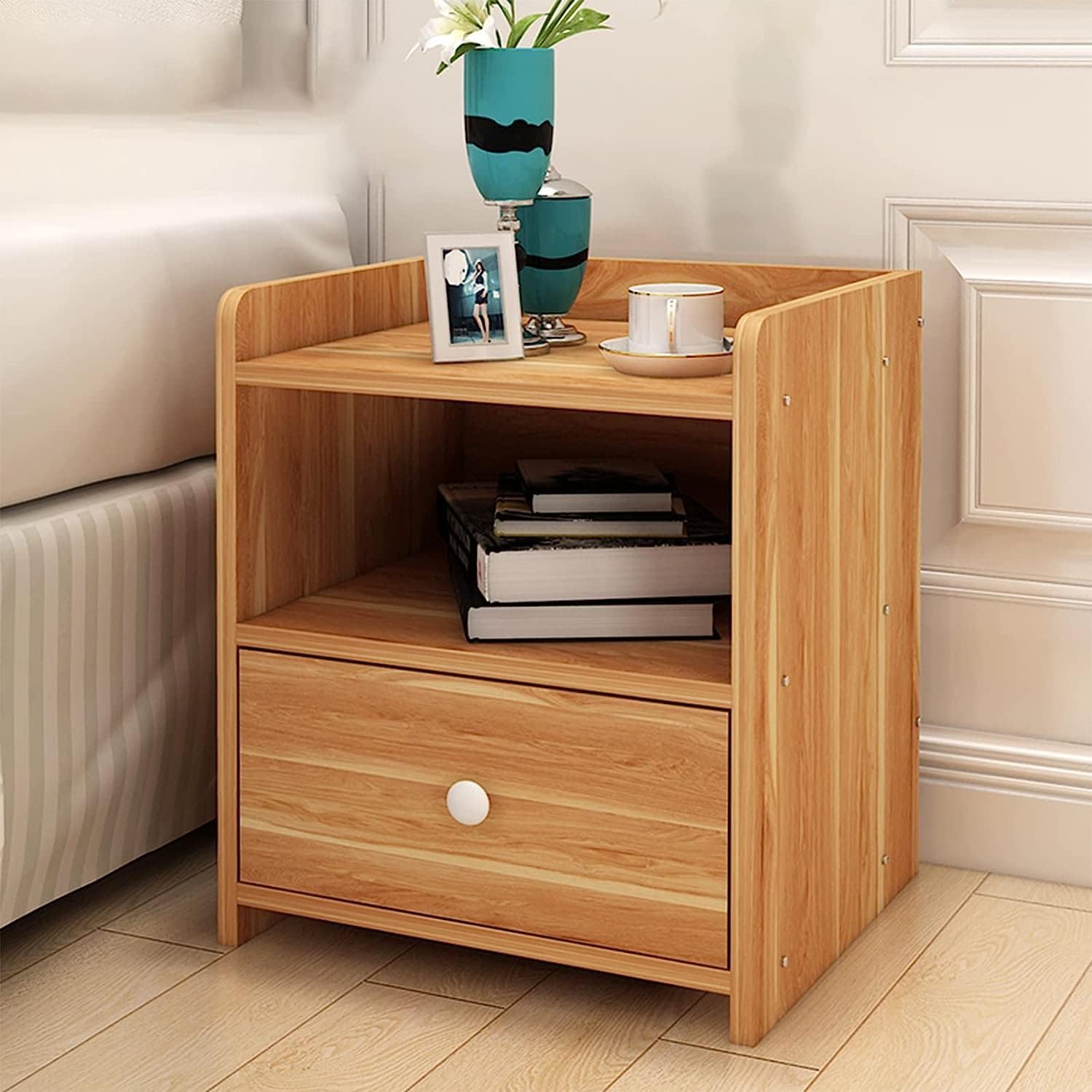 Bedside Table with Drawer | Box Spring Bedside Cabinet for Living Room, Bedroom, Dormitory, Hallway | Narrow Sofa Side Table | Telephone Table (C)