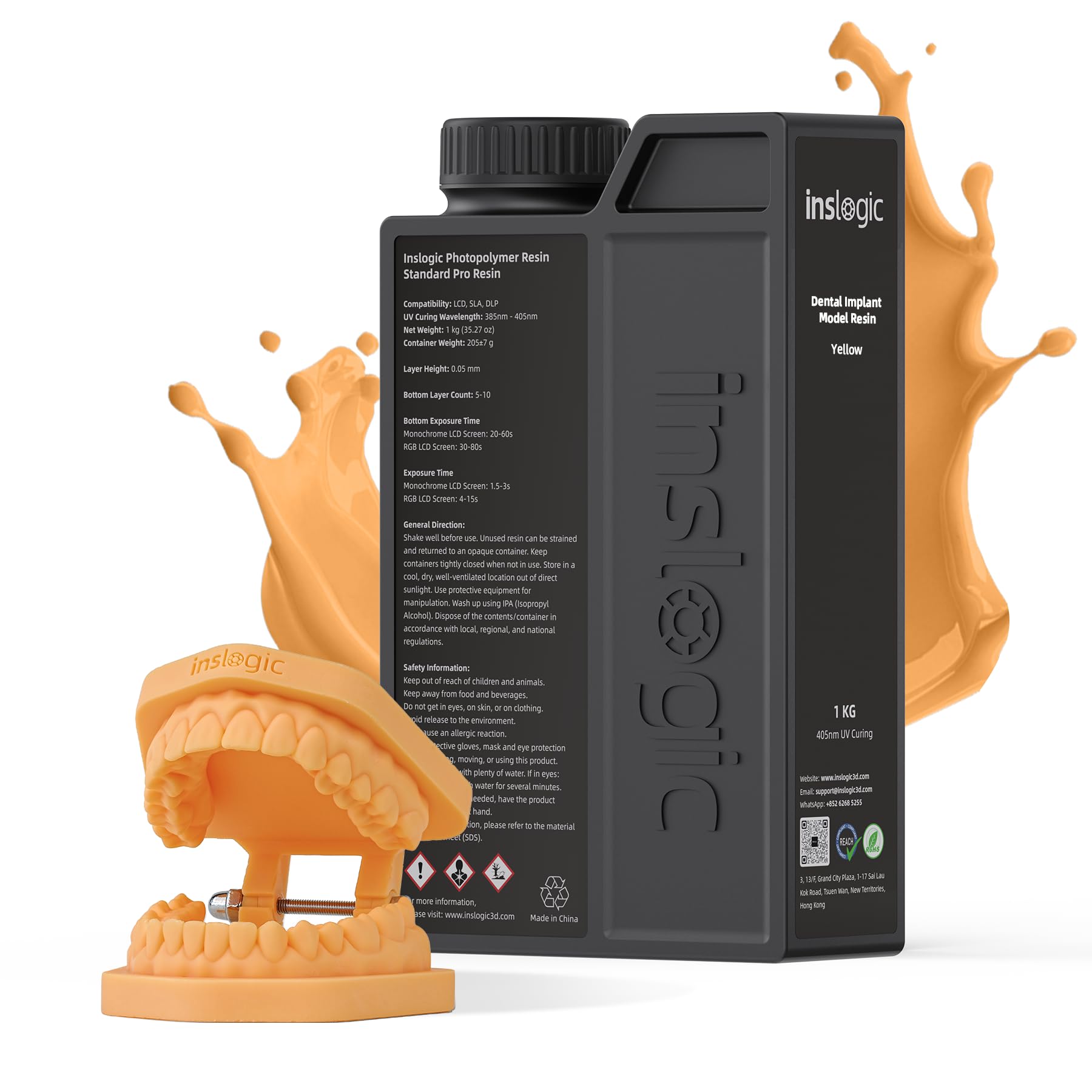 Inslogic Dental Implant Model 3D Printe Resin, High Accuracy and Low Shrinkage, Smooth Surface, 405nm UV-Curing Resin for Dental Models, Prosthetics,