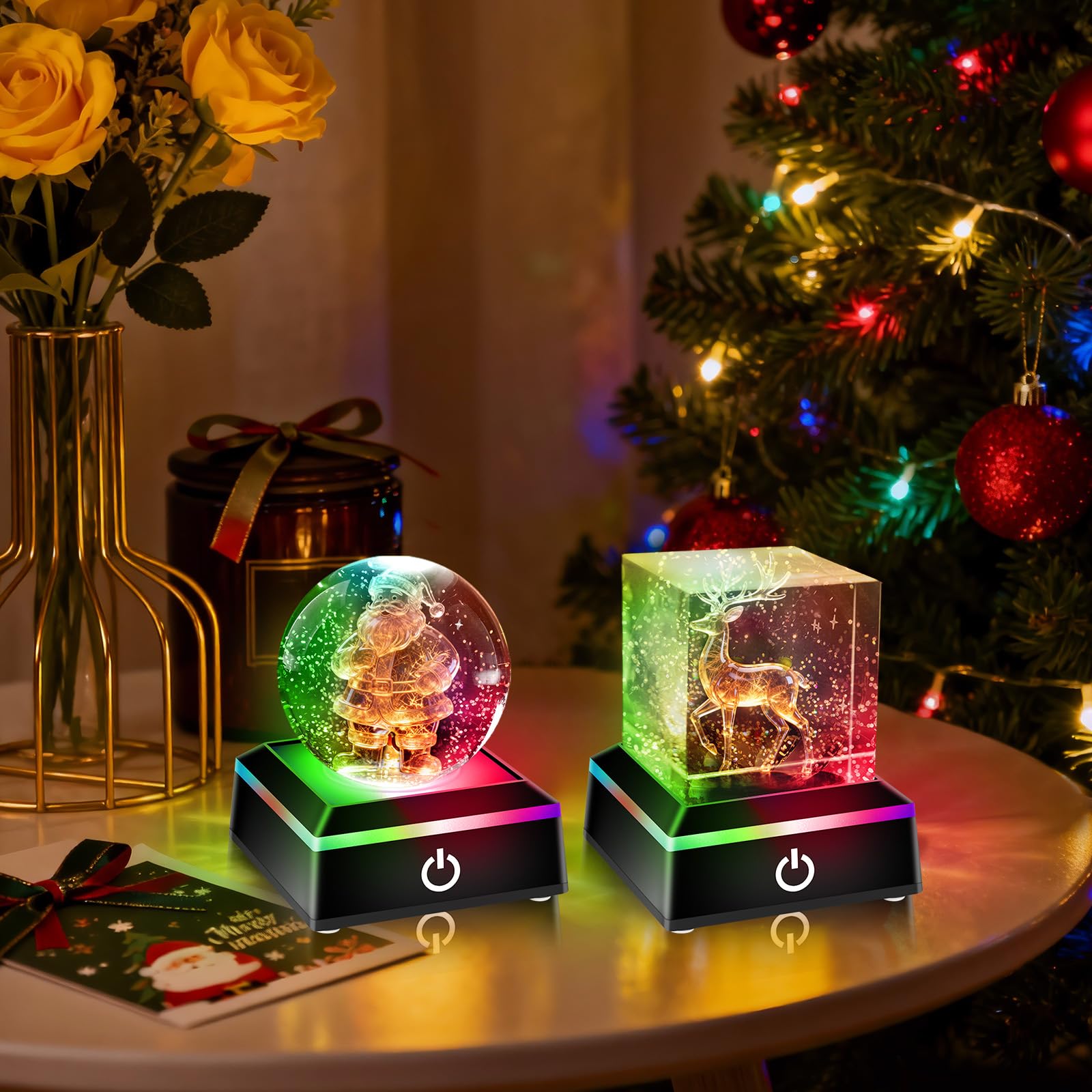 EEEKit Podświetlana Podstawka LED do Kryształu, 2PCS Zmieniająca Kolory Podstawka pod Szkło Artystyczne