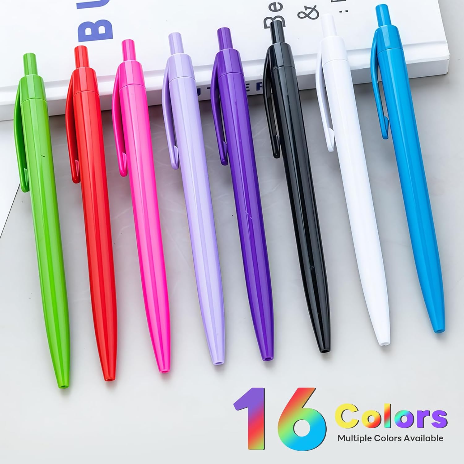 50 Pack Custom UV Printed Ballpoint Pens - Personalized Logo & Text, Plastic Retractable Bulk Pens for Business, Office, Wedding Favors, Party Gifts, School Supplies, Multicolor Options