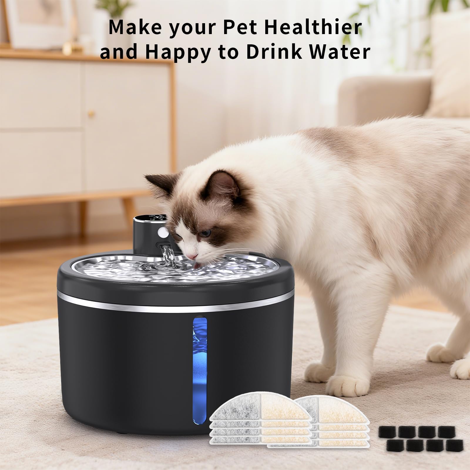 Filtros para fuente de agua para gatos inalámbrica, juego de filtros de repuesto para fuente de agua ultra silenciosa para mascotas, color blanco, 8 unidades (paquete de 1)