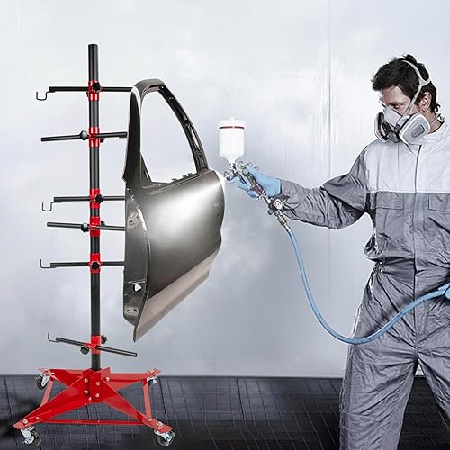 Miniatura 2 de Soporte universal para pintura de árbol, soporte de panel ajustable para colgar puertas automotrices, defensas, parachoques, soporte negro y rojo