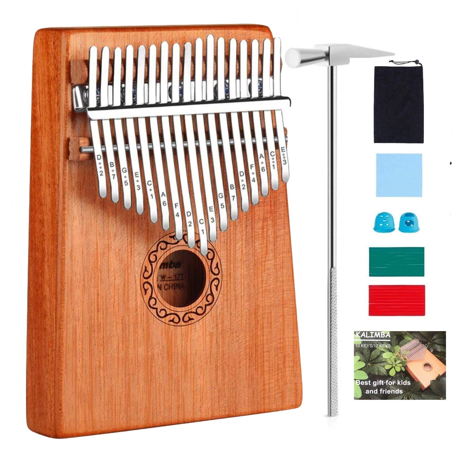 Kalimba 17 tasti Thumb Piano, Strumento per pianoforte a pollice in mogano, Portatile Professionale Pianoforte, con Accessori e Istruzione e martello