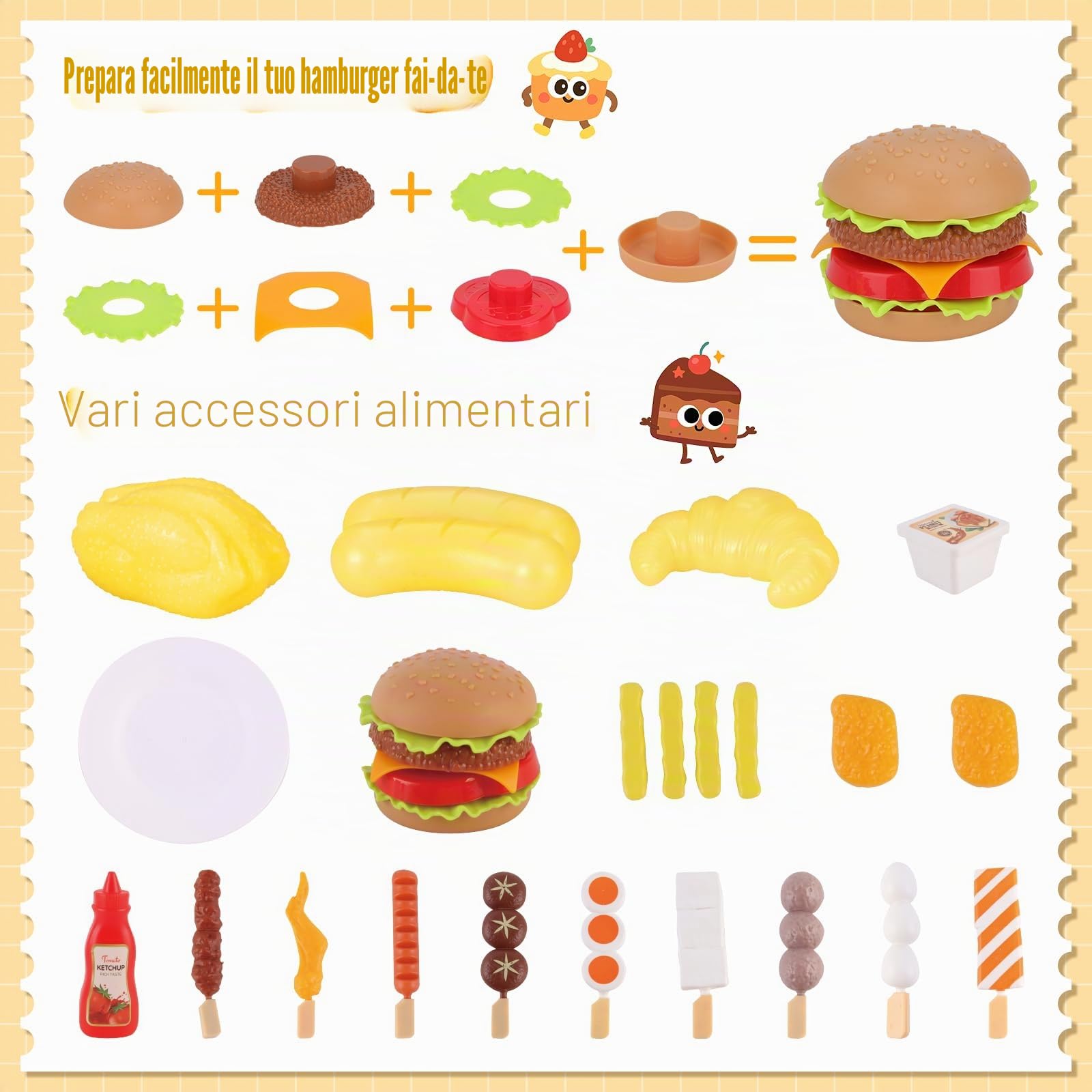 deAO Microonde Forno Toy Cooking Play Kit con Luce Realistica, Sound & Play Fake Foods, Kids Cooking Set, Forno Gioco Di Ruolo con Pollo Arrosto