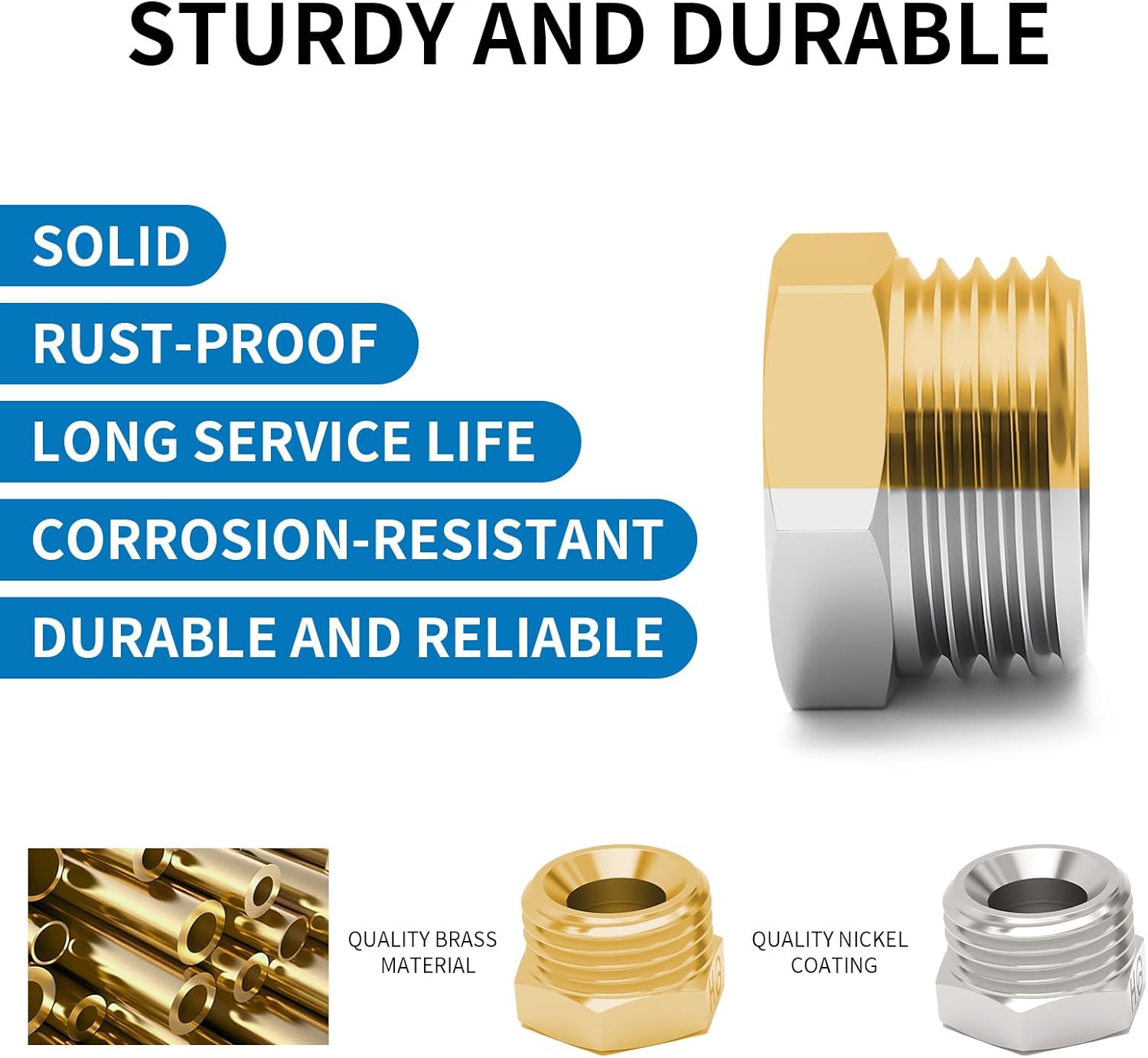 1/2” G Male to 3/8” Compression Female Thread Bushing Pipe Fitting Lead-Free Brass Reducer Faucet Adapter for Kitchen Bathroom Water Supply Hose Stop Valve Pipe Connector Nickel Plated 4PCS